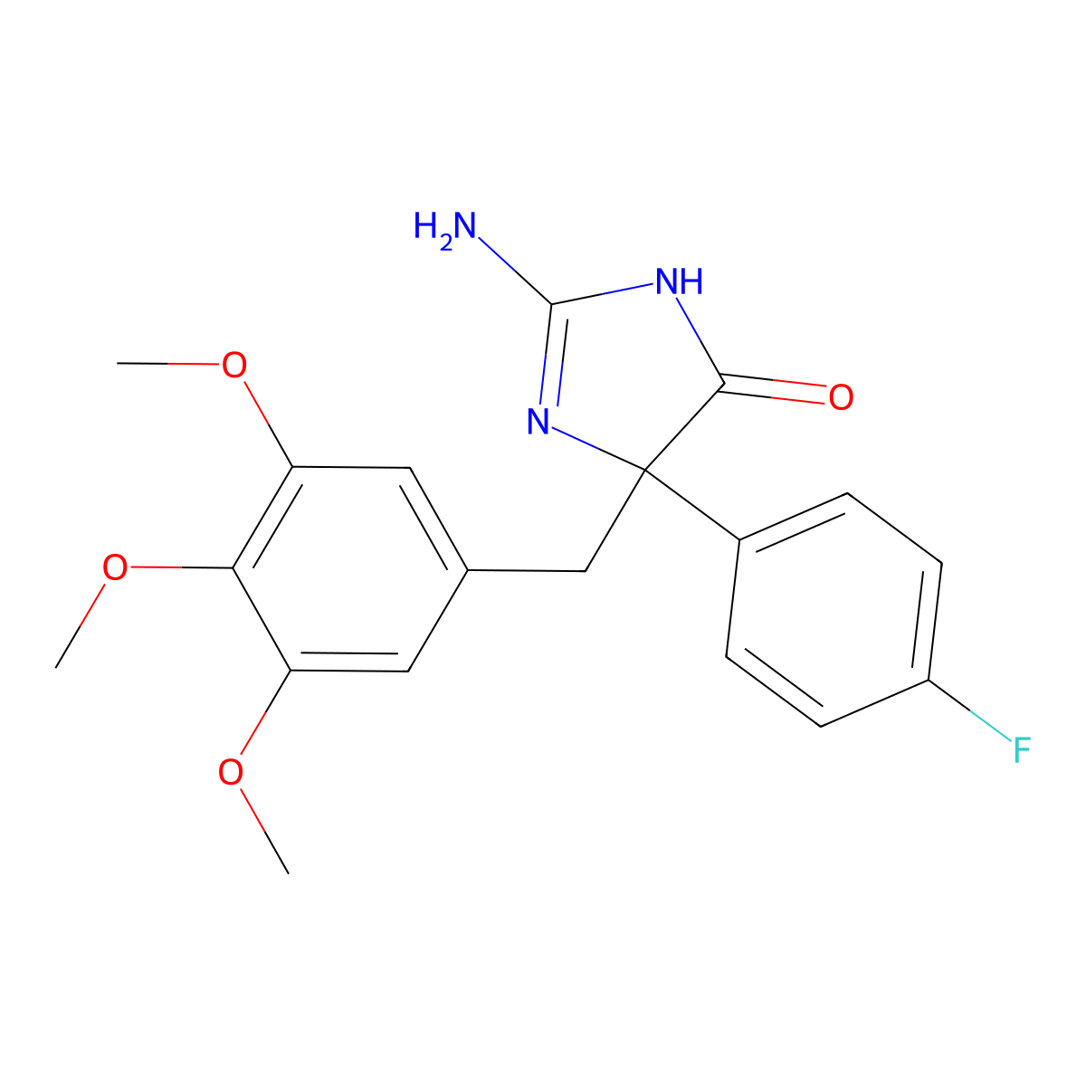 2-Amino-5-(4-fluorophenyl)-5-[(3,4,5-trimethoxyphenyl)methyl]-4,5-dihydro-1H-imidazol-4-one molecular structure, CAS 1354932-17-4