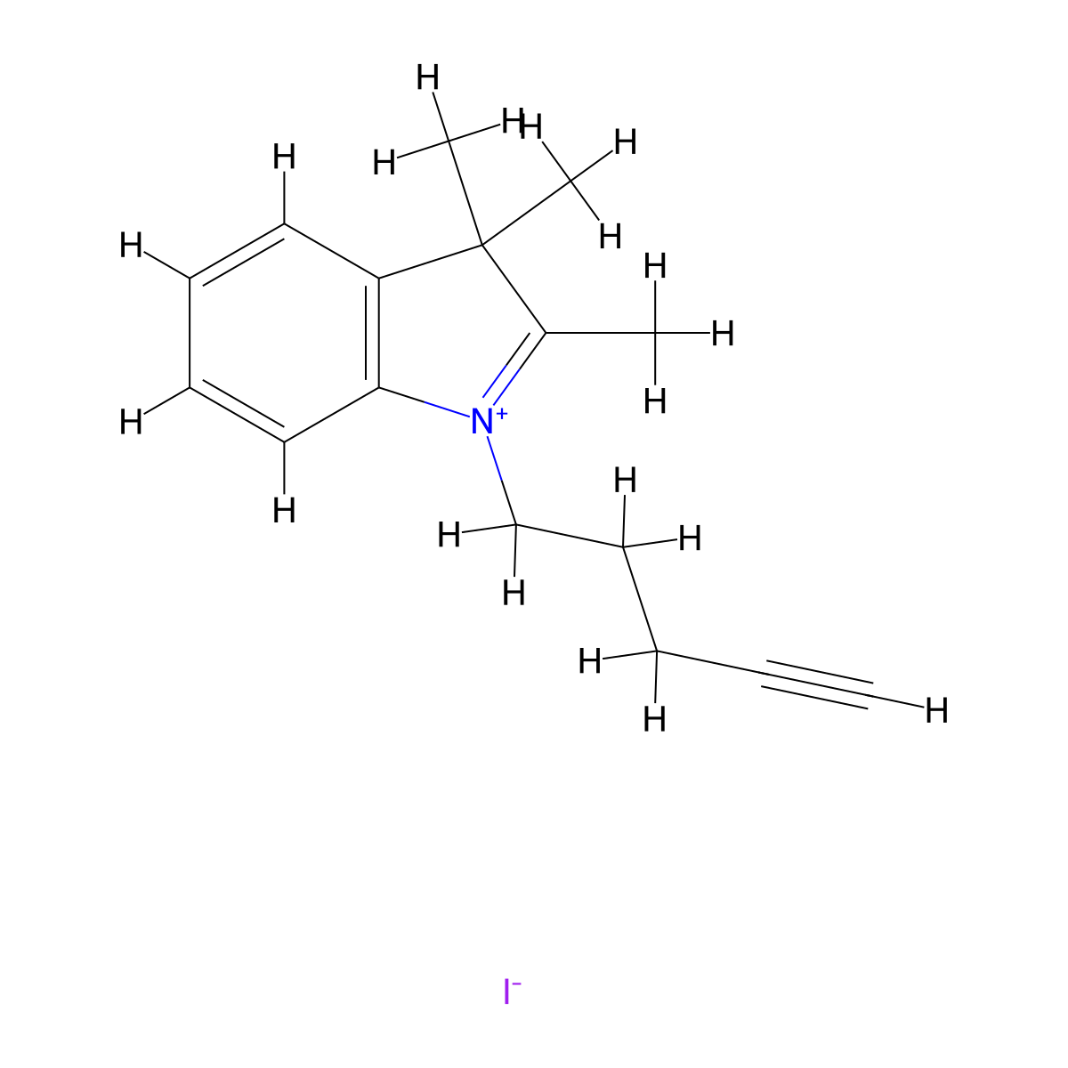 2,3,3-Trimethyl-1-(pent-4-yn-1-yl)-3H-indol-1-ium iodide molecular structure, CAS 1354932-44-7
