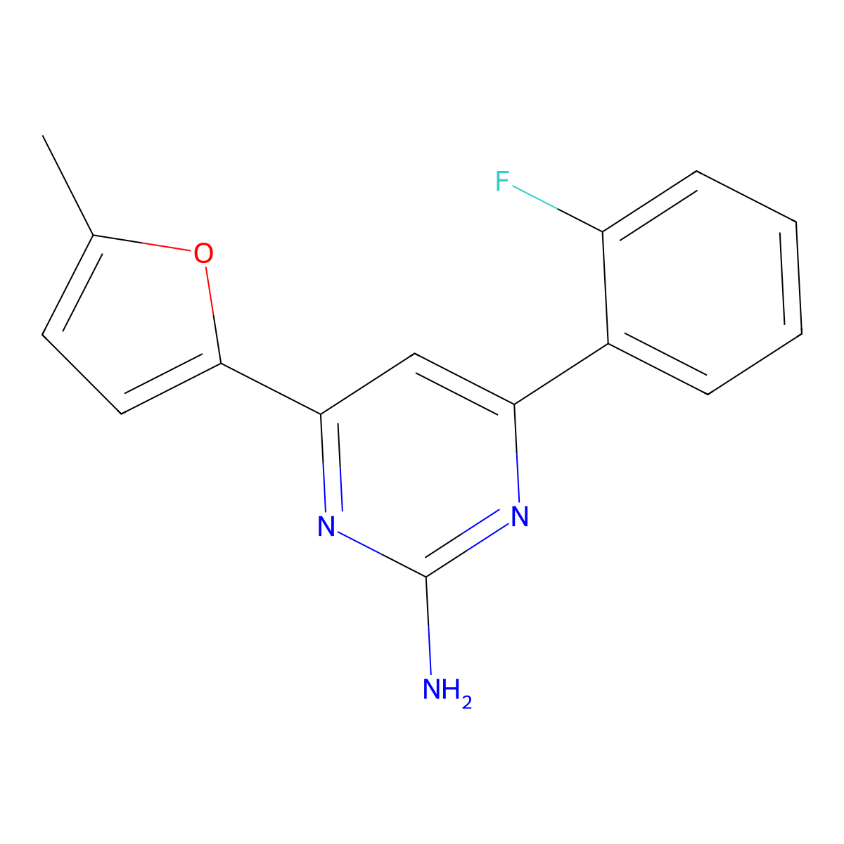 4-(2-Fluorophenyl)-6-(5-methylfuran-2-yl)pyrimidin-2-amine molecular structure, CAS 1354937-50-0