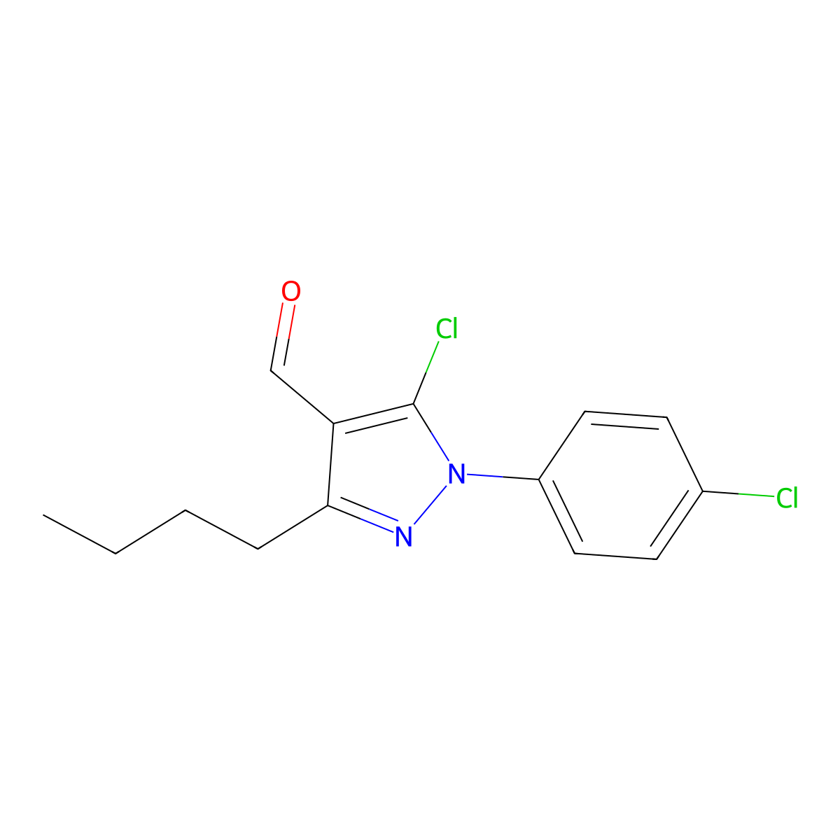 3-Butyl-5-chloro-1-(4-chlorophenyl)-1H-pyrazole-4-carbaldehyde molecular structure, CAS 1354938-63-8