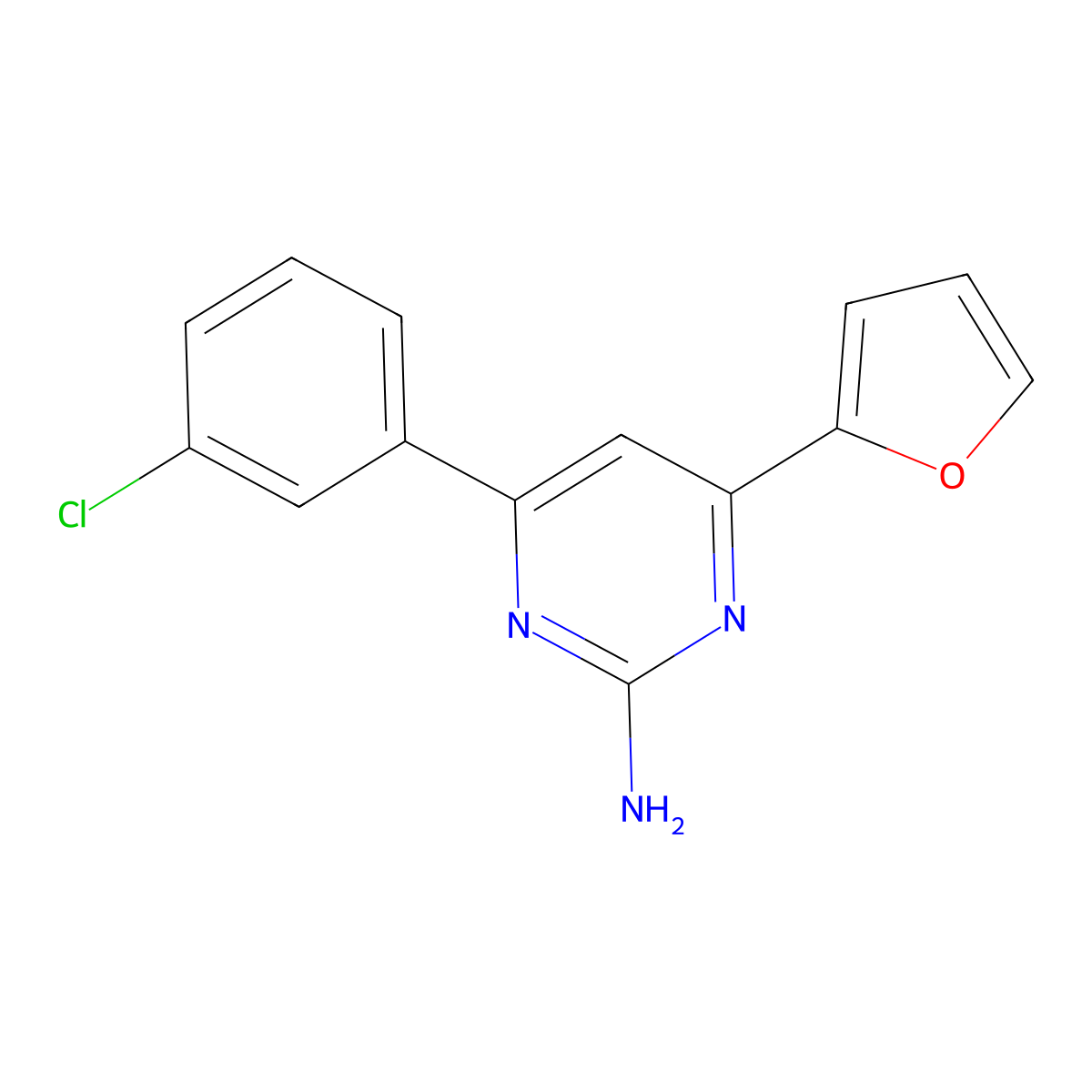 4-(3-Chlorophenyl)-6-(furan-2-yl)pyrimidin-2-amine molecular structure, CAS 1354939-03-9