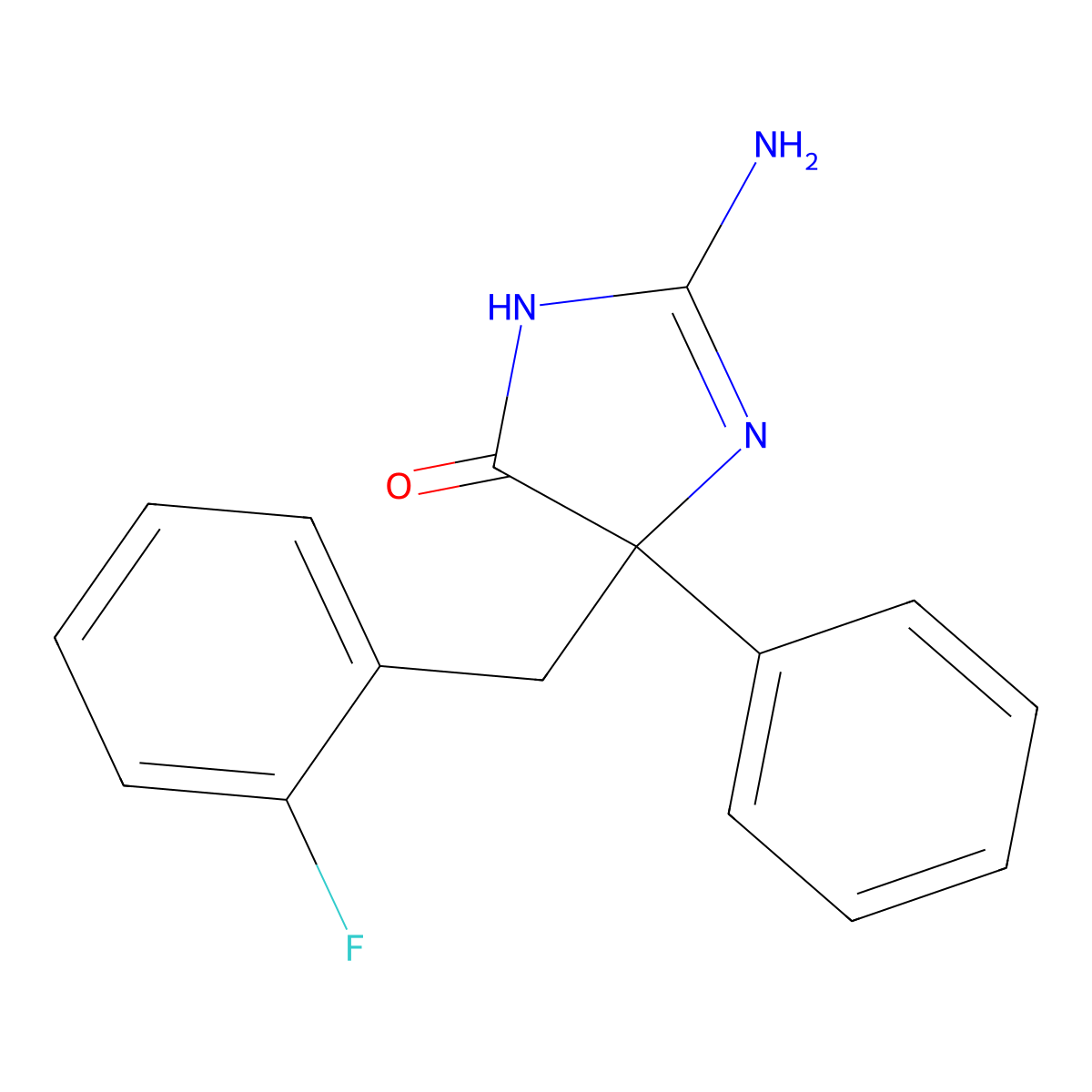 2-Amino-5-[(2-fluorophenyl)methyl]-5-phenyl-4,5-dihydro-1H-imidazol-4-one molecular structure, CAS 1354939-36-8