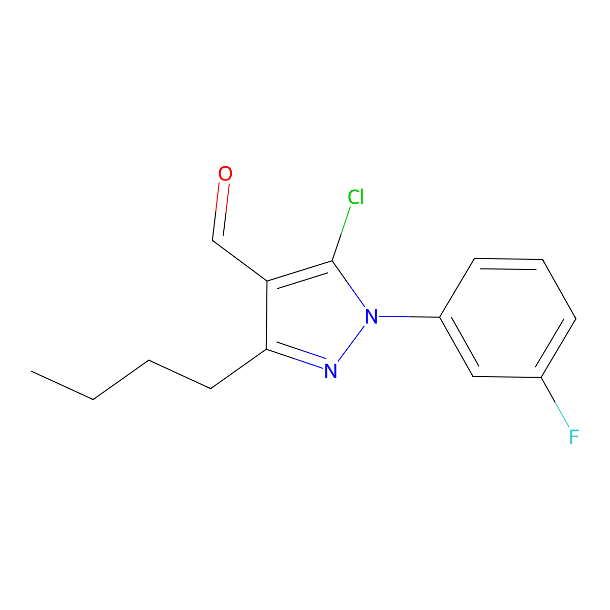 3-Butyl-5-chloro-1-(3-fluorophenyl)-1H-pyrazole-4-carbaldehyde molecular structure, CAS 1354939-42-6