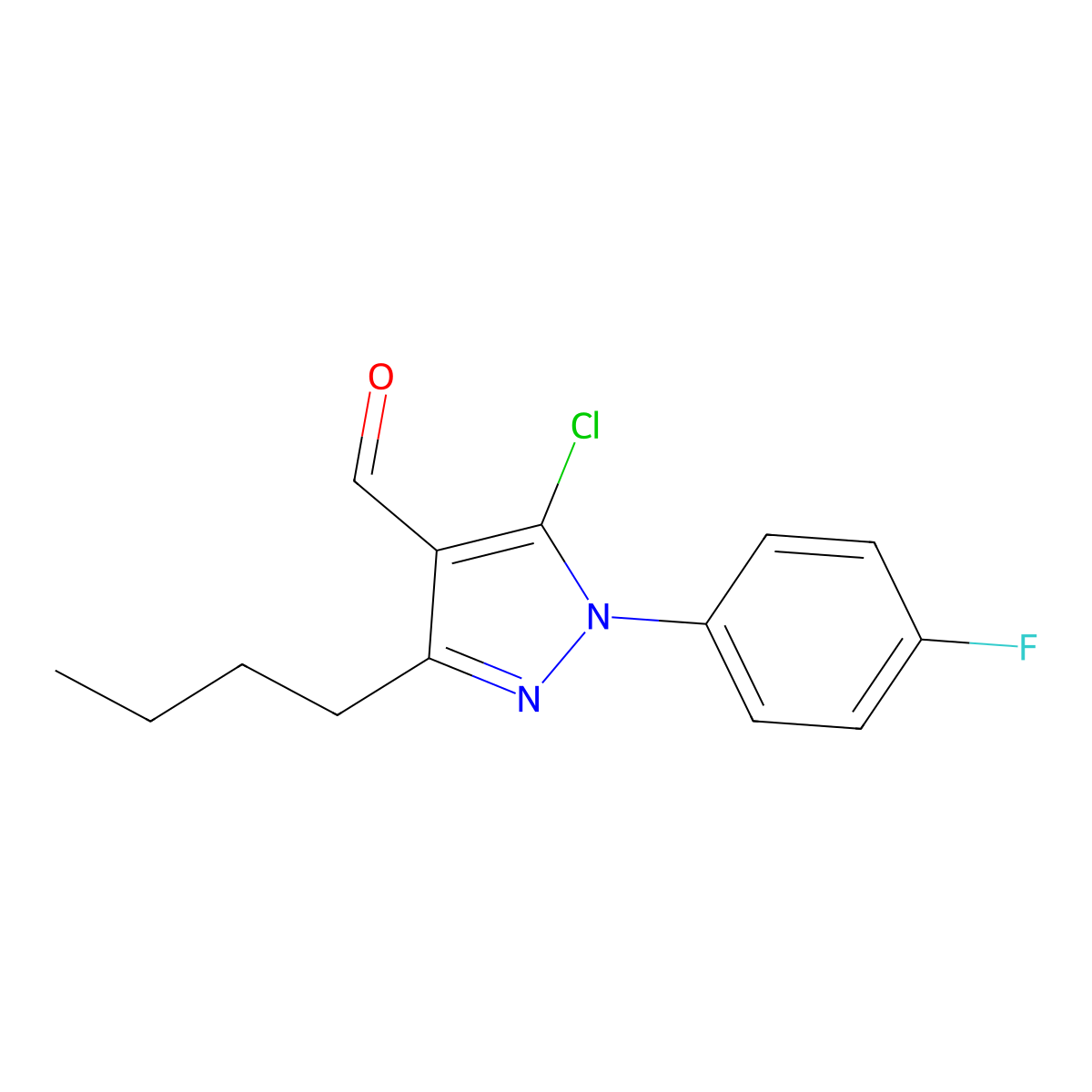 3-Butyl-5-chloro-1-(4-fluorophenyl)-1H-pyrazole-4-carbaldehyde molecular structure, CAS 1354939-49-3