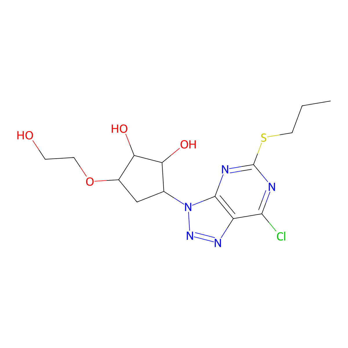 3-(7-Chloro-5-propylsulfanyltriazolo[4,5-d]pyrimidin-3-yl)-5-(2-hydroxyethoxy)cyclopentane-1,2-diol molecular structure, CAS 1354945-69-9