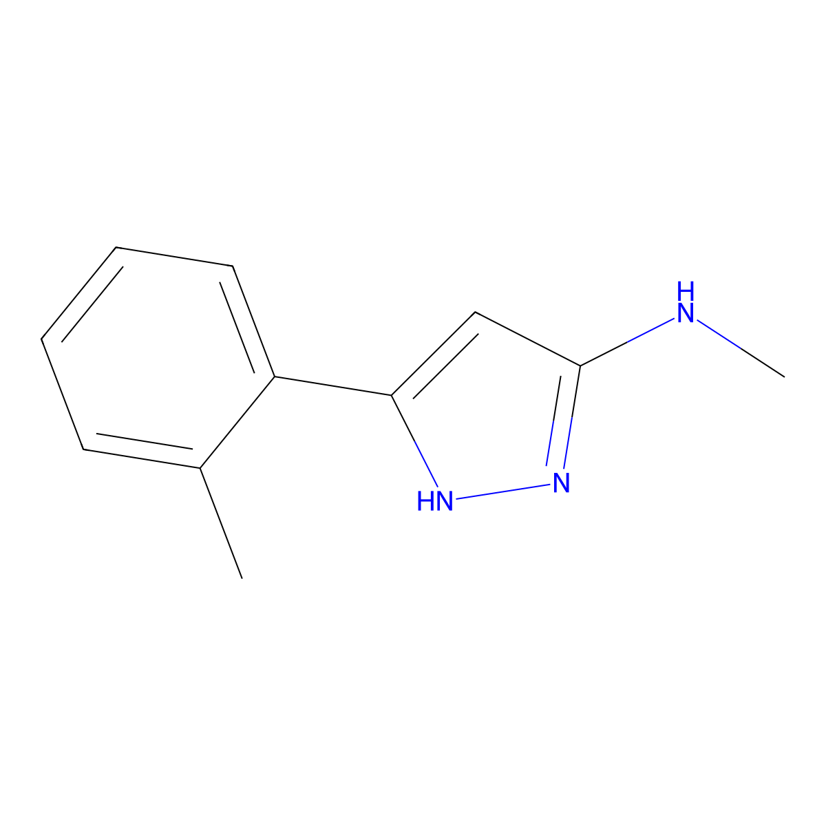 N-methyl-5-(2-methylphenyl)-1H-pyrazol-3-amine molecular structure, CAS 1354949-43-1