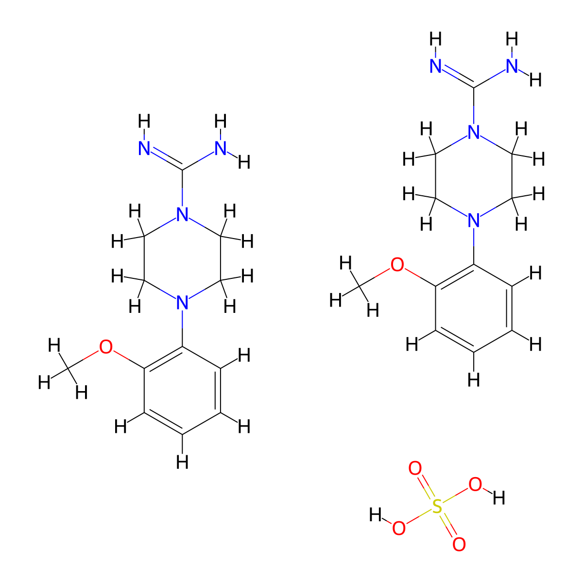 Bis(4-(2-methoxyphenyl)piperazine-1-carboximidamide); sulfuric acid molecular structure, CAS 1354949-56-6