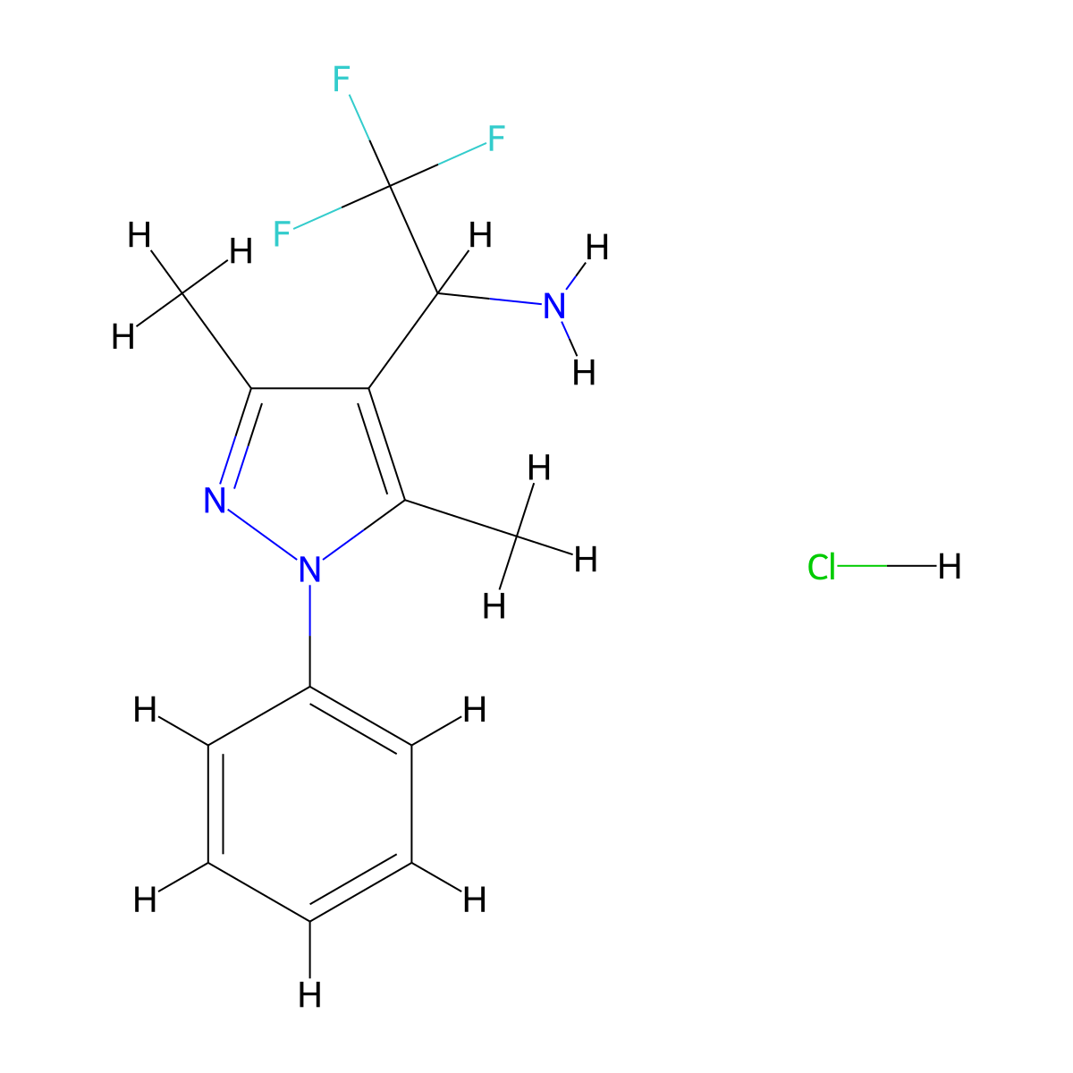 1-(3,5-dimethyl-1-phenyl-1H-pyrazol-4-yl)-2,2,2-trifluoroethan-1-amine hydrochloride molecular structure, CAS 1354949-75-9