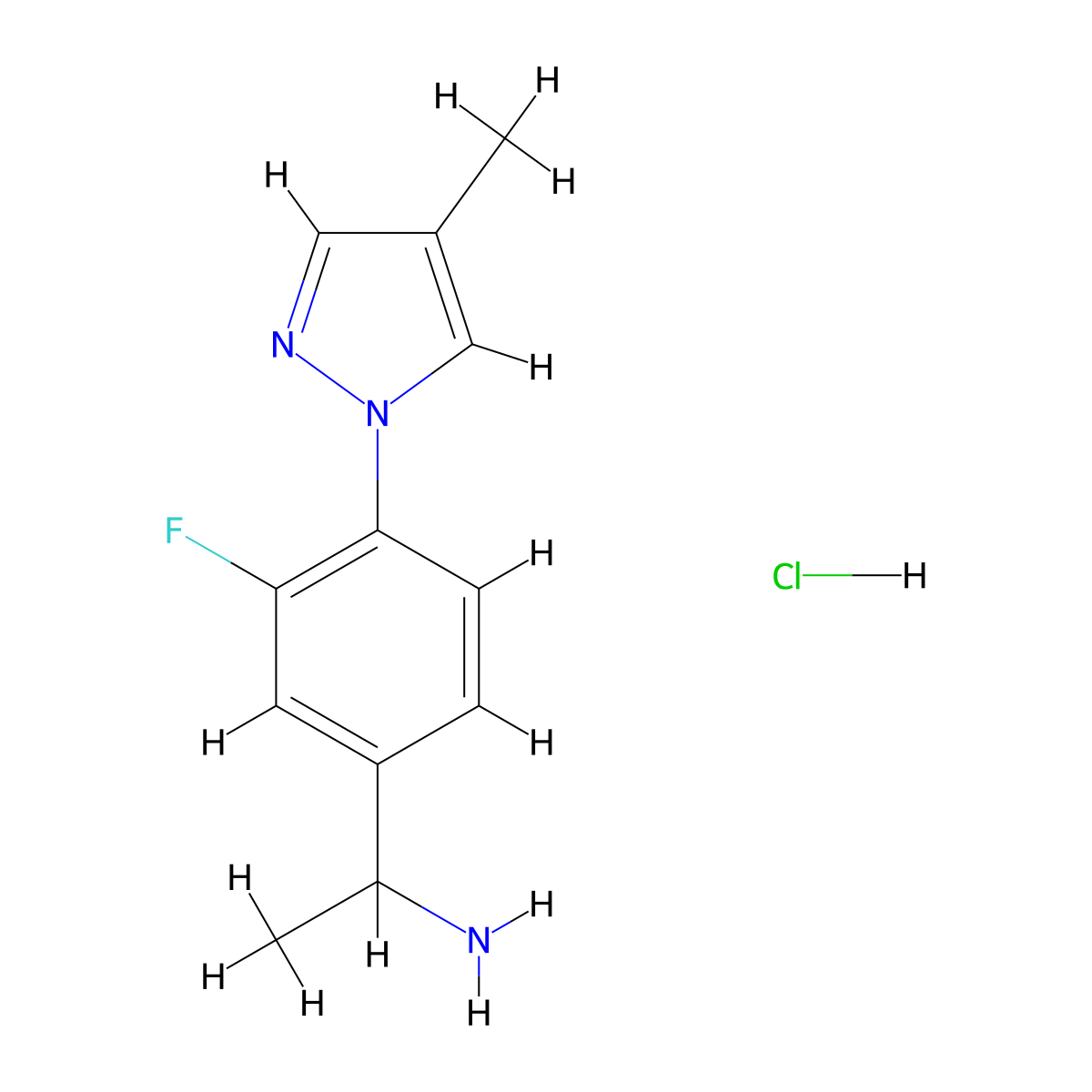 1-[3-fluoro-4-(4-methyl-1H-pyrazol-1-yl)phenyl]ethan-1-amine hydrochloride molecular structure, CAS 1354950-16-5