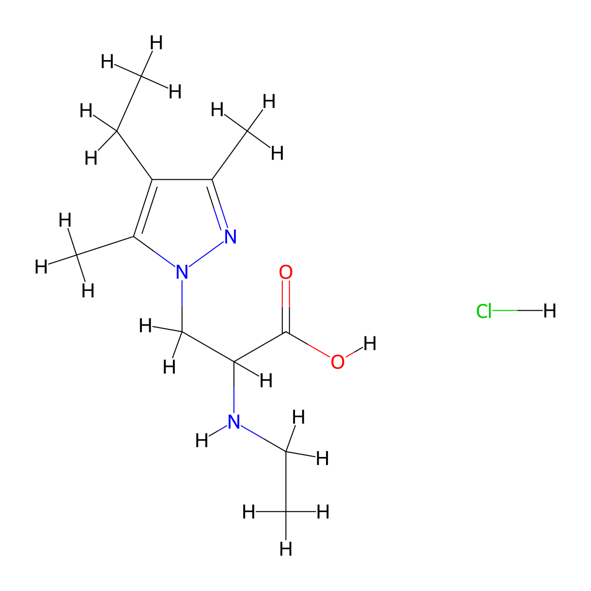 3-(4-ethyl-3,5-dimethyl-1H-pyrazol-1-yl)-2-(ethylamino)propanoic acid hydrochloride molecular structure, CAS 1354950-95-0