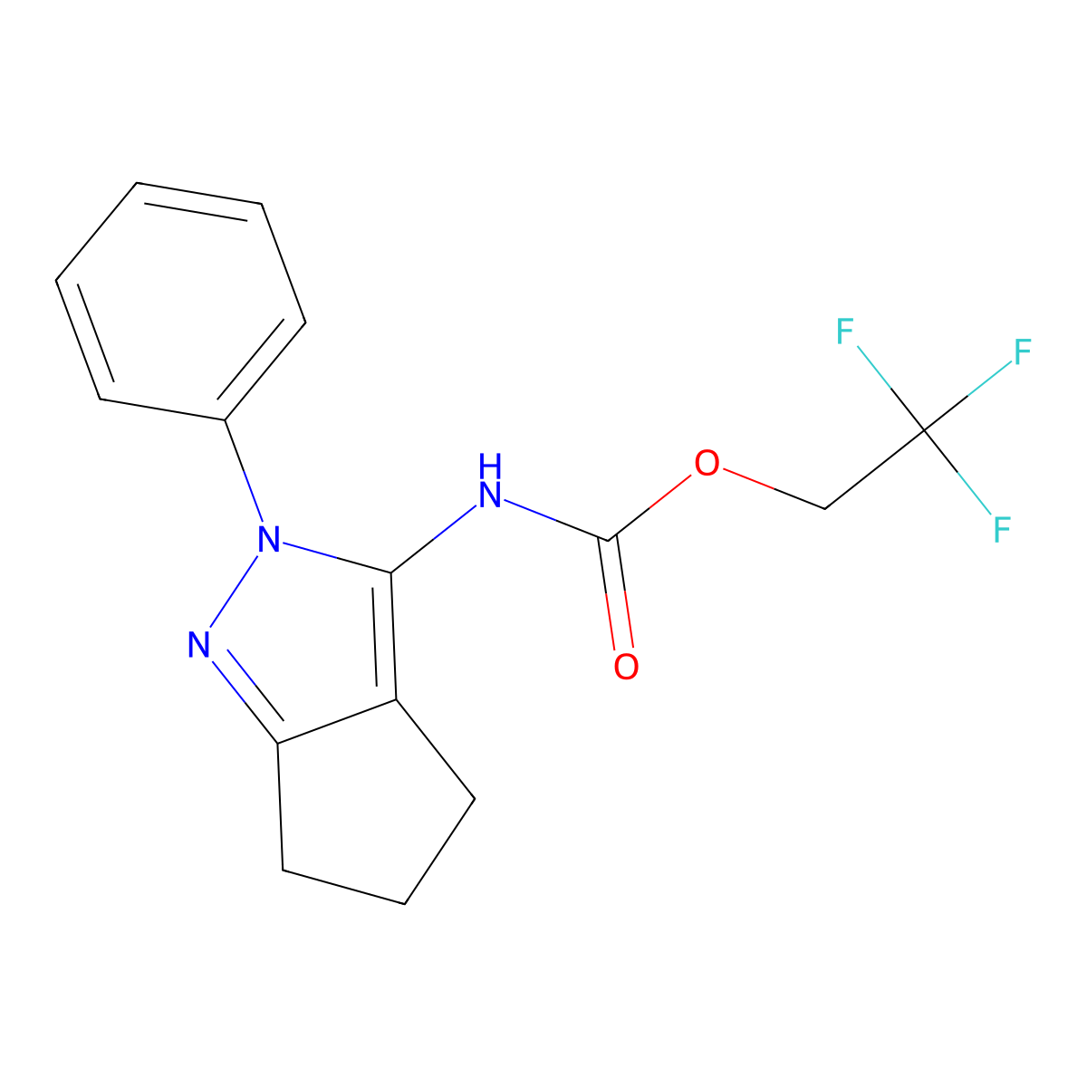 2,2,2-trifluoroethyl N-{2-phenyl-2H,4H,5H,6H-cyclopenta[c]pyrazol-3-yl}carbamate molecular structure, CAS 1354951-54-4