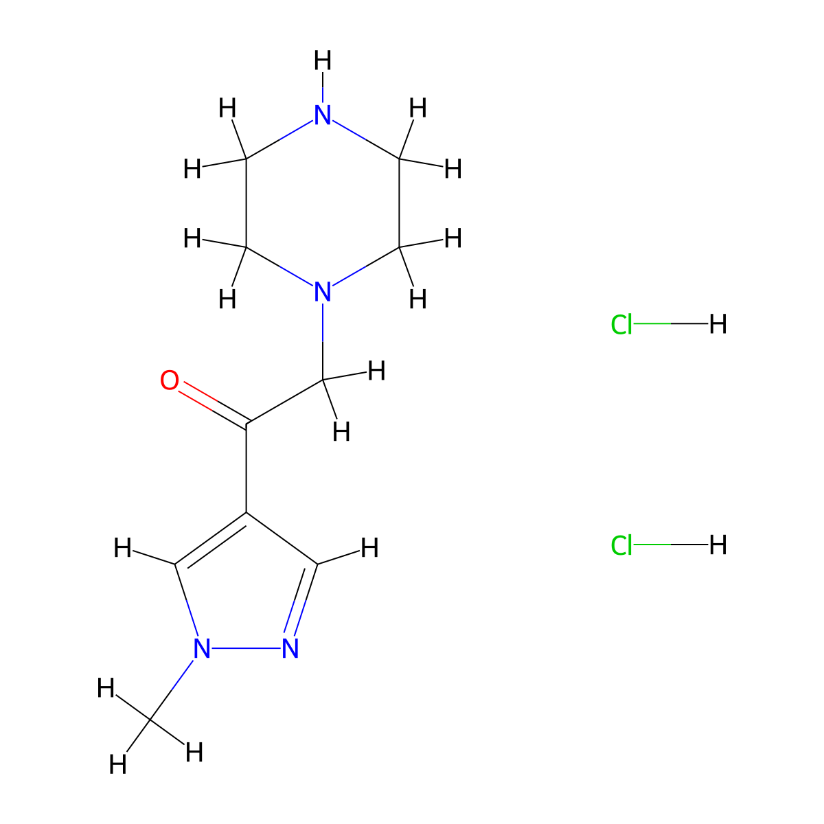 1-(1-methyl-1H-pyrazol-4-yl)-2-(piperazin-1-yl)ethan-1-one dihydrochloride molecular structure, CAS 1354951-78-2