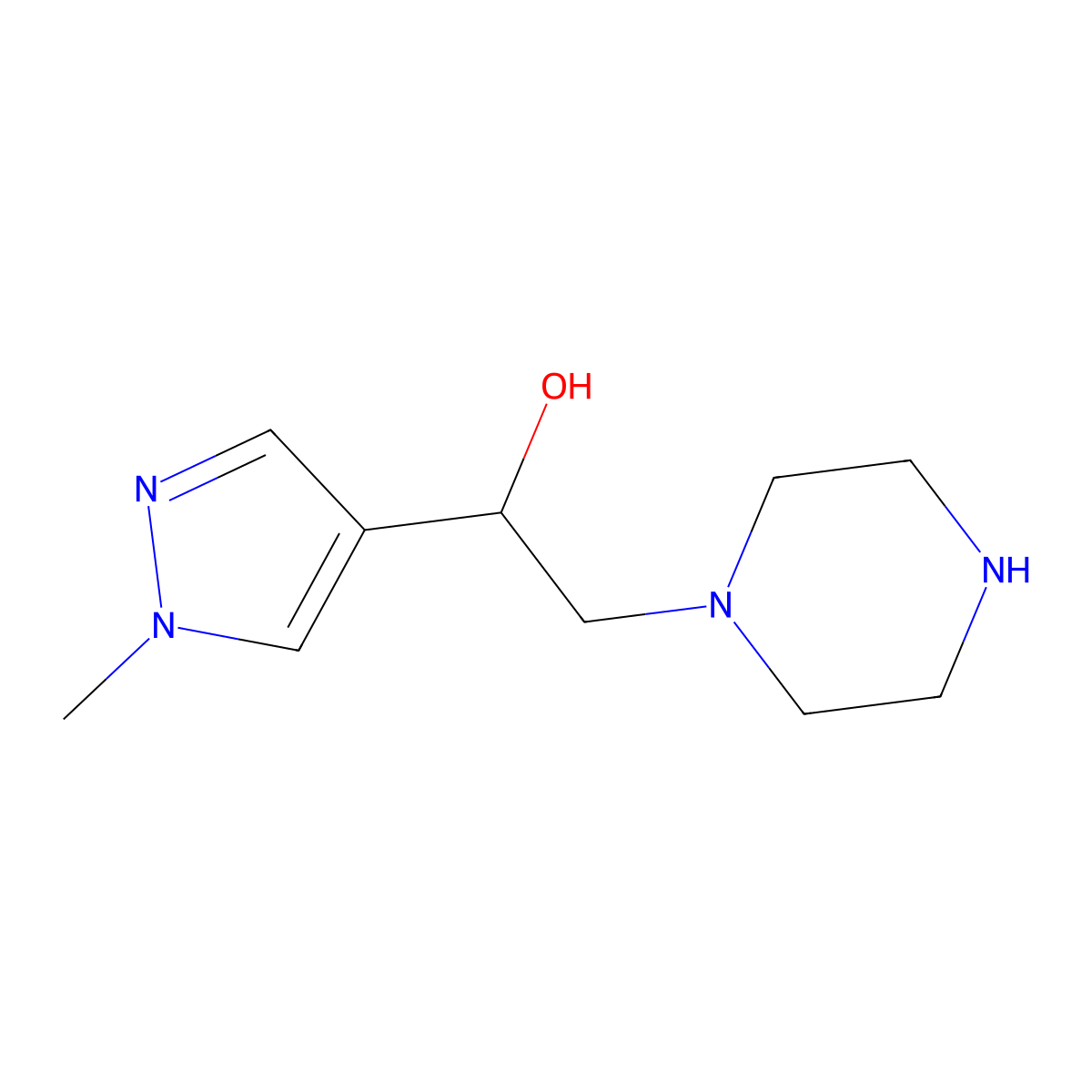 1-(1-methyl-1H-pyrazol-4-yl)-2-(piperazin-1-yl)ethan-1-ol molecular structure, CAS 1354952-22-9