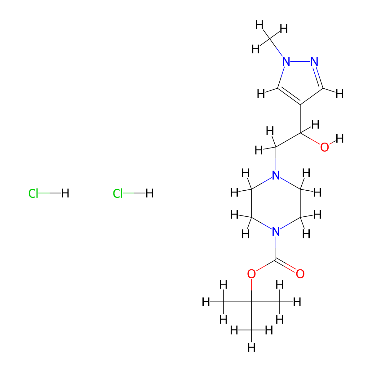 tert-butyl 4-[2-hydroxy-2-(1-methyl-1H-pyrazol-4-yl)ethyl]piperazine-1-carboxylate dihydrochloride molecular structure, CAS 1354952-27-4