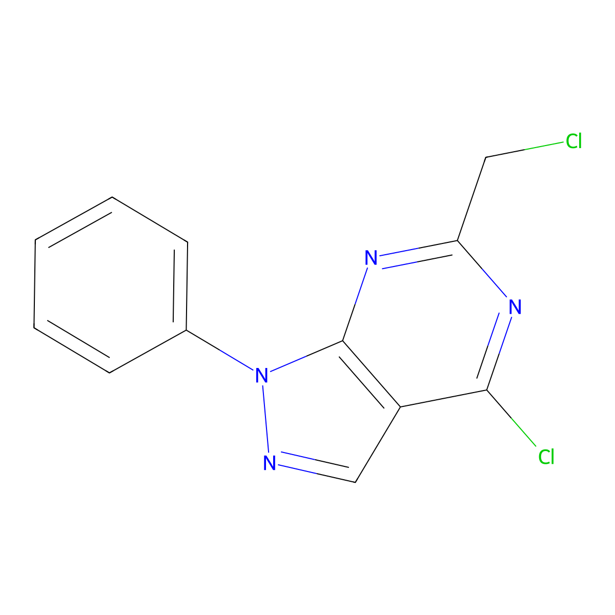 4-chloro-6-(chloromethyl)-1-phenyl-1H-pyrazolo[3,4-d]pyrimidine molecular structure, CAS 1354952-35-4