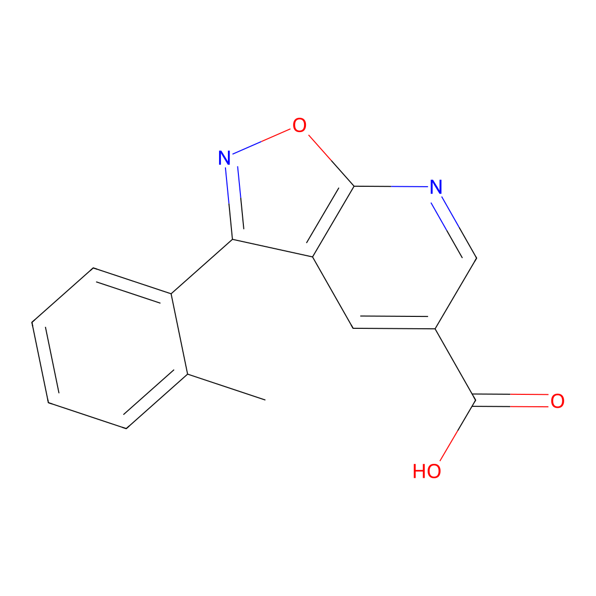 3-(2-Methylphenyl)-(1,2)oxazolo(5,4-b)pyridine-5-carboxylic acid molecular structure, CAS 1354952-38-7
