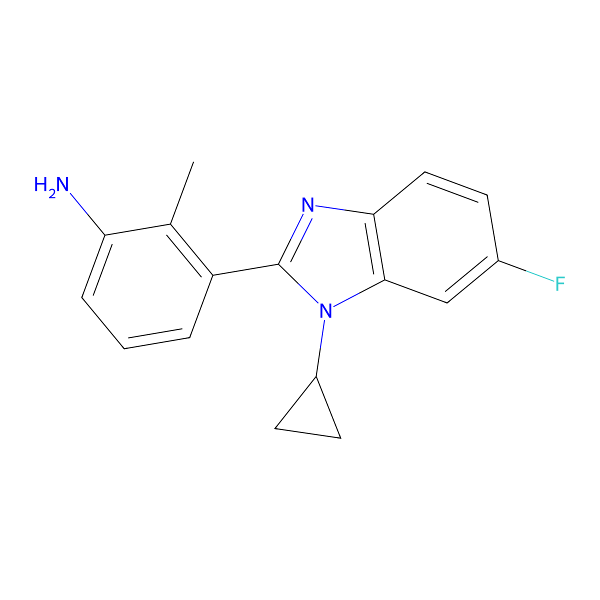 3-(1-cyclopropyl-6-fluoro-1H-1,3-benzodiazol-2-yl)-2-methylaniline molecular structure, CAS 1354952-41-2