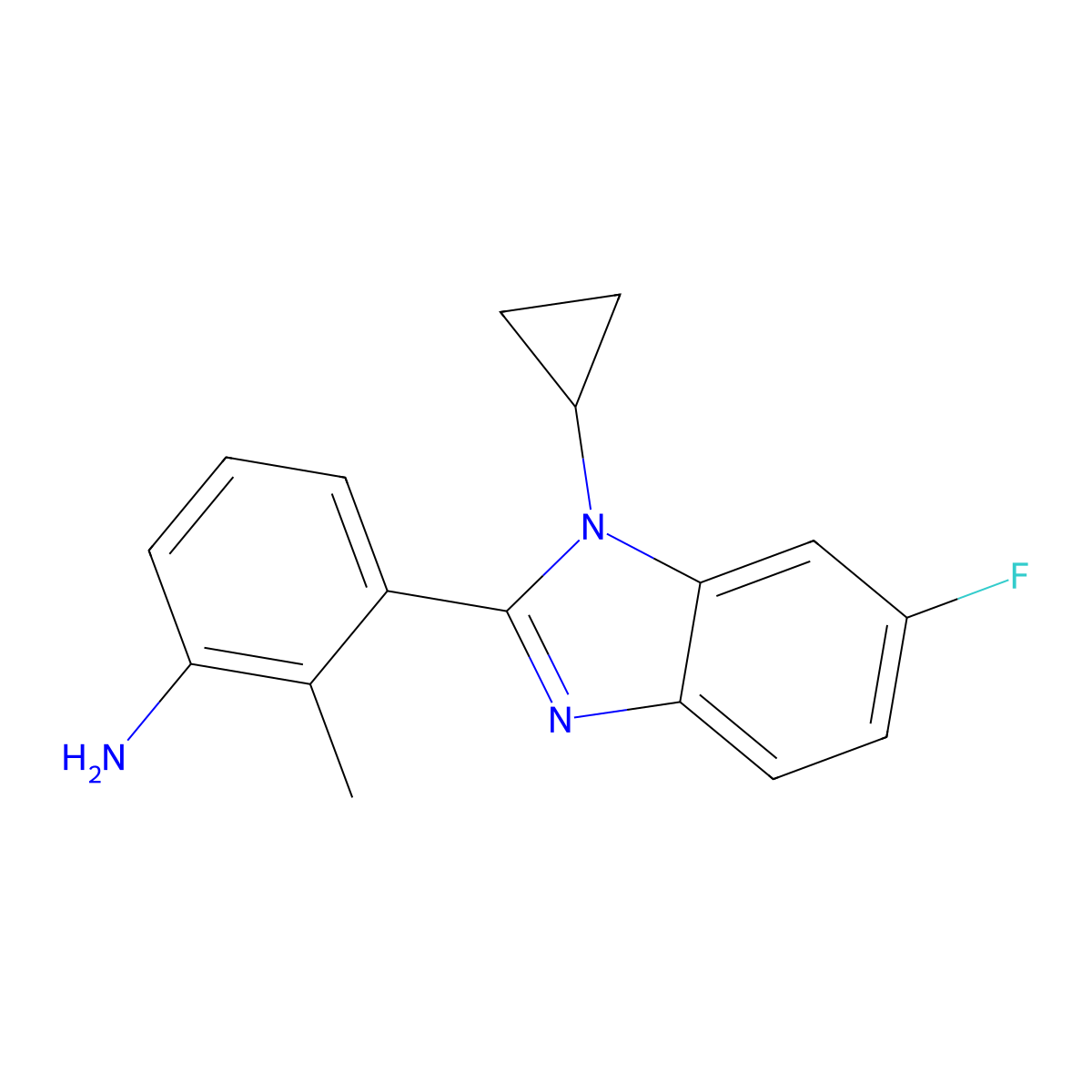 3-(1-cyclopropyl-6-fluoro-1H-1,3-benzodiazol-2-yl)-2-methylaniline molecular structure, CAS 1354952-41-2