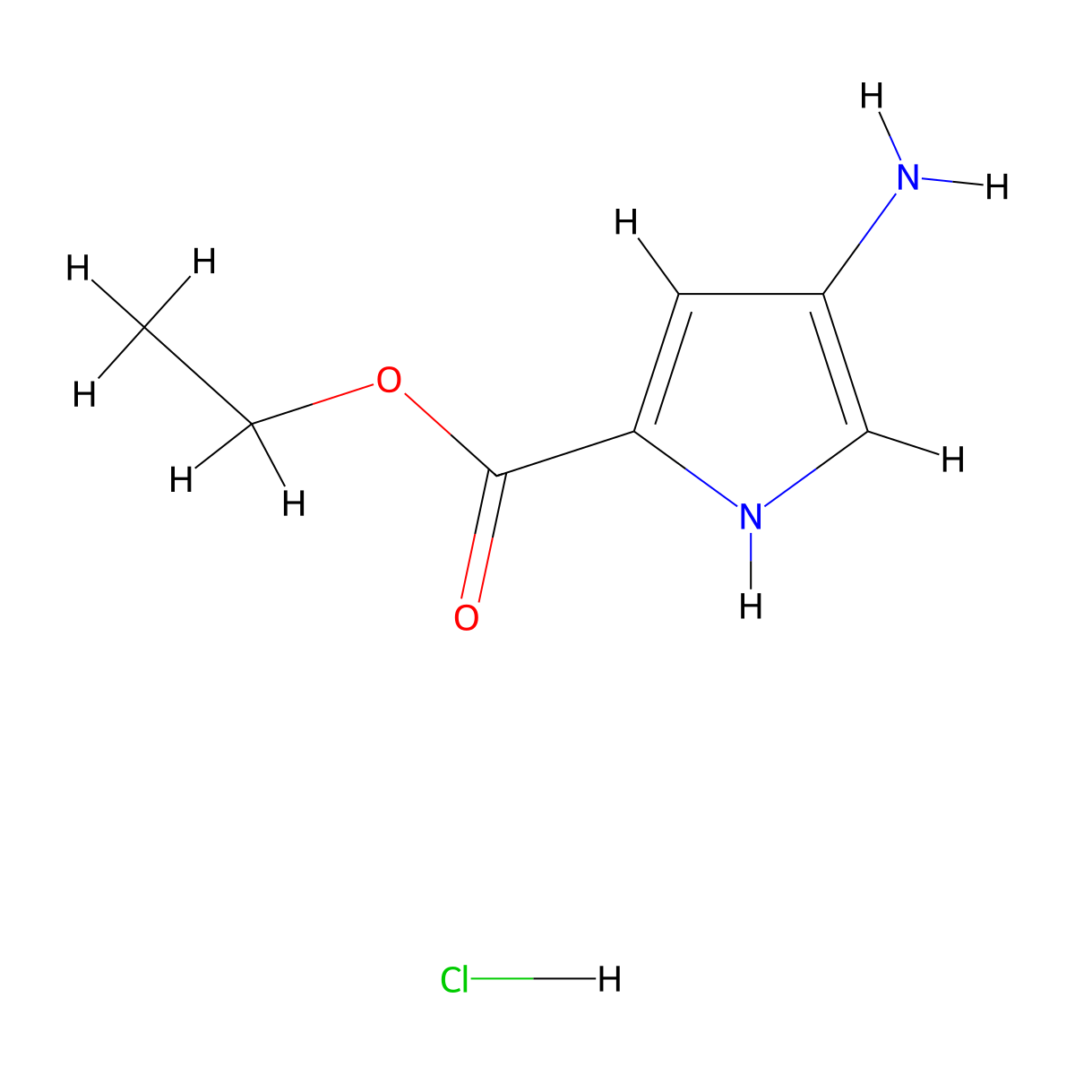 ethyl 4-amino-1H-pyrrole-2-carboxylate hydrochloride molecular structure, CAS 1354952-55-8