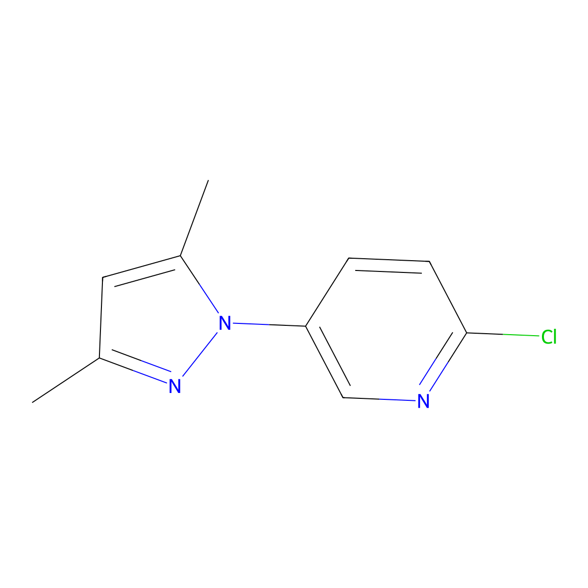 Pyridine, 2-chloro-5-(3,5-dimethyl-1H-pyrazol-1-yl)- molecular structure, CAS 1354952-72-9