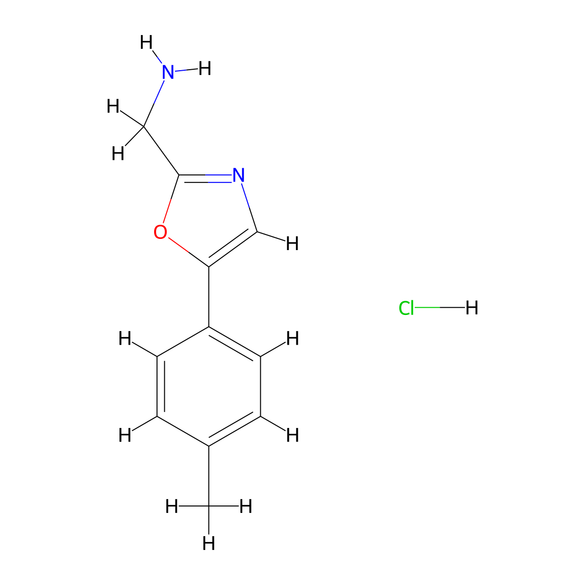 (5-(4-Methylphenyl)-1,3-oxazol-2-yl)methanamine hydrochloride molecular structure, CAS 1354953-71-1