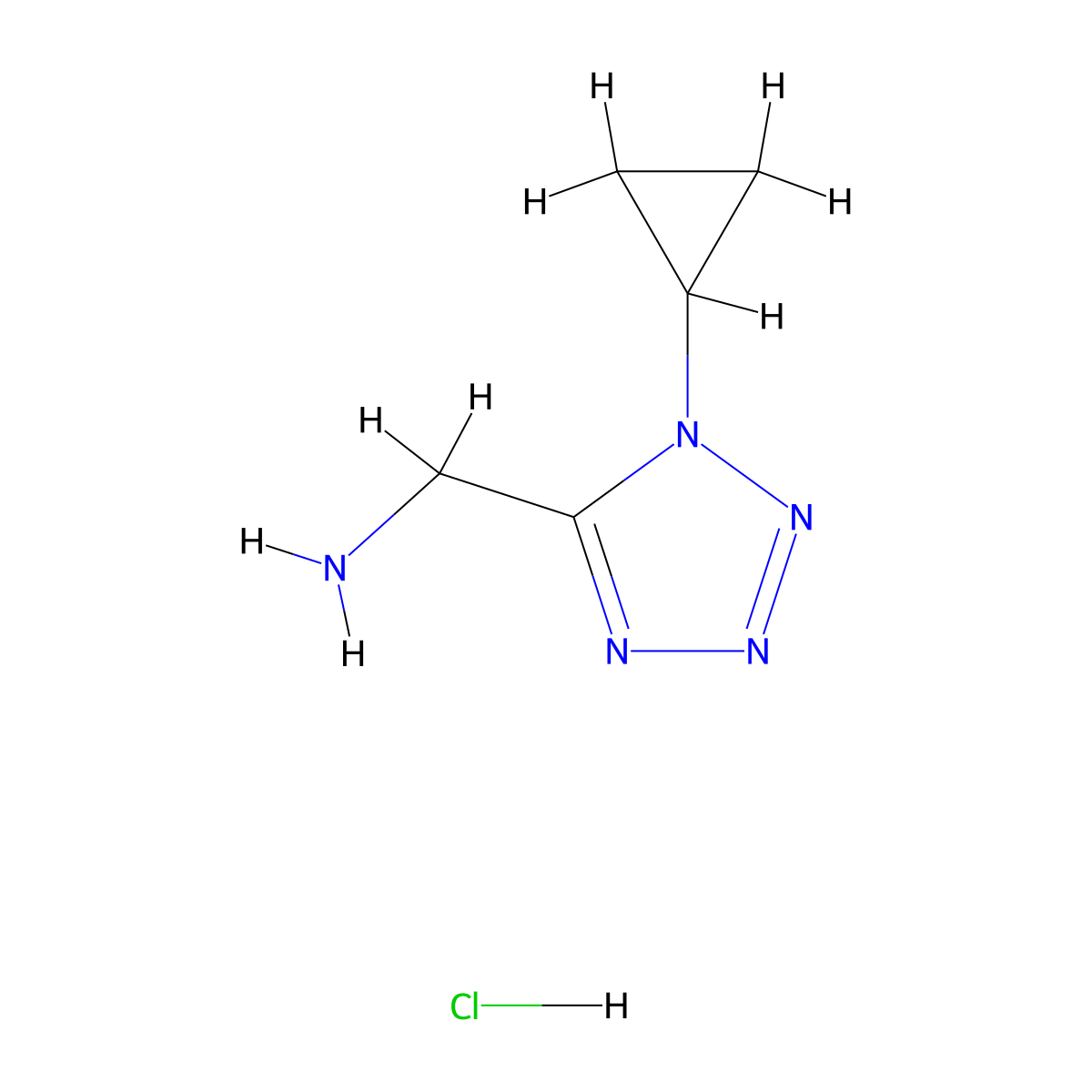 (1-cyclopropyl-1H-1,2,3,4-tetrazol-5-yl)methanamine hydrochloride molecular structure, CAS 1354954-07-6