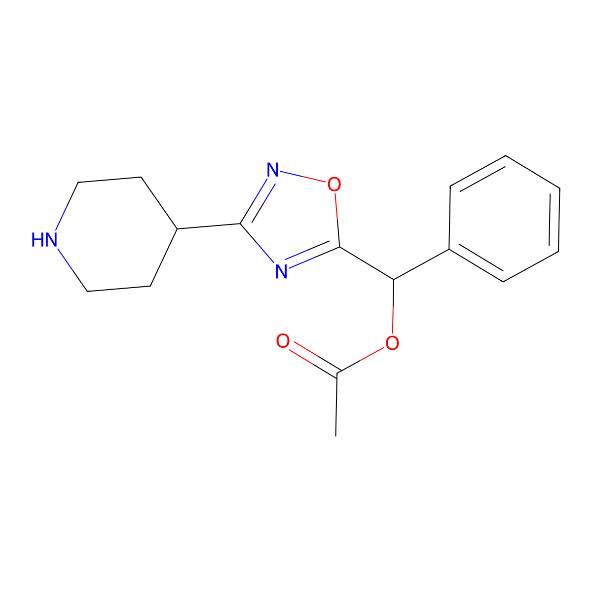 Phenyl[3-(piperidin-4-yl)-1,2,4-oxadiazol-5-yl]methyl acetate molecular structure, CAS 1354954-43-0