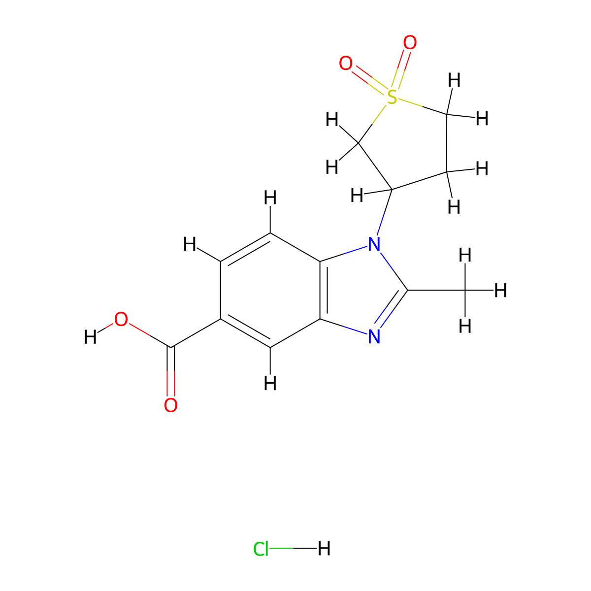 1-(1,1-dioxo-1lambda6-thiolan-3-yl)-2-methyl-1H-1,3-benzodiazole-5-carboxylic acid hydrochloride molecular structure, CAS 1354957-53-1