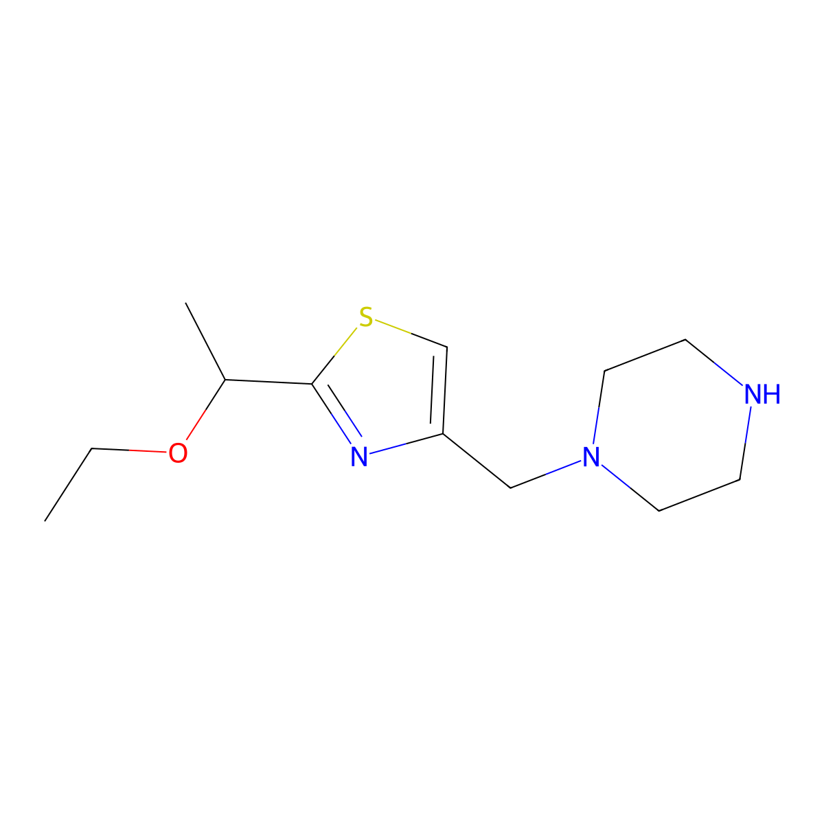 1-{[2-(1-Ethoxyethyl)-1,3-thiazol-4-yl]methyl}piperazine molecular structure, CAS 1354957-54-2