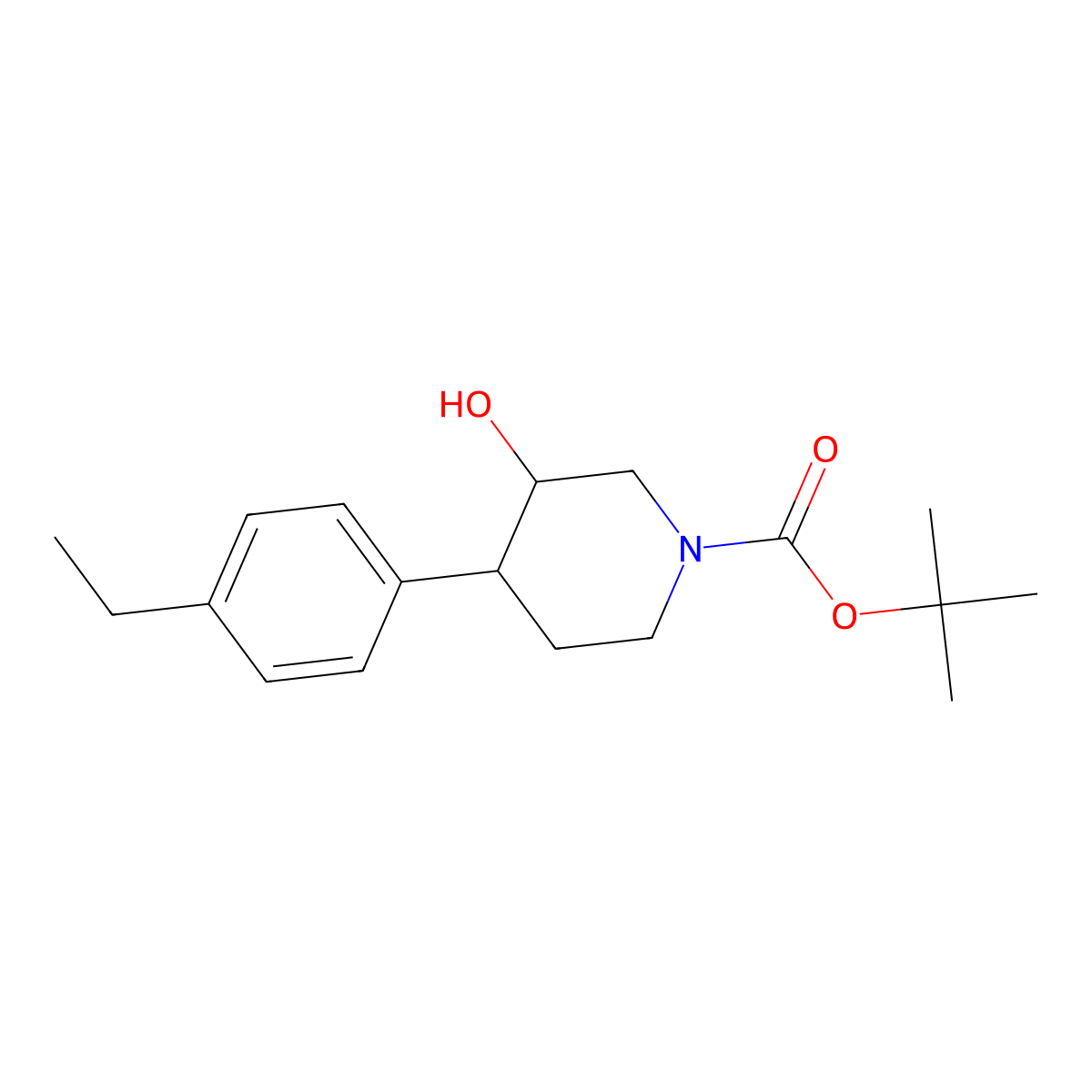 Tert-butyl 4-(4-ethylphenyl)-3-hydroxypiperidine-1-carboxylate molecular structure, CAS 1354957-71-3