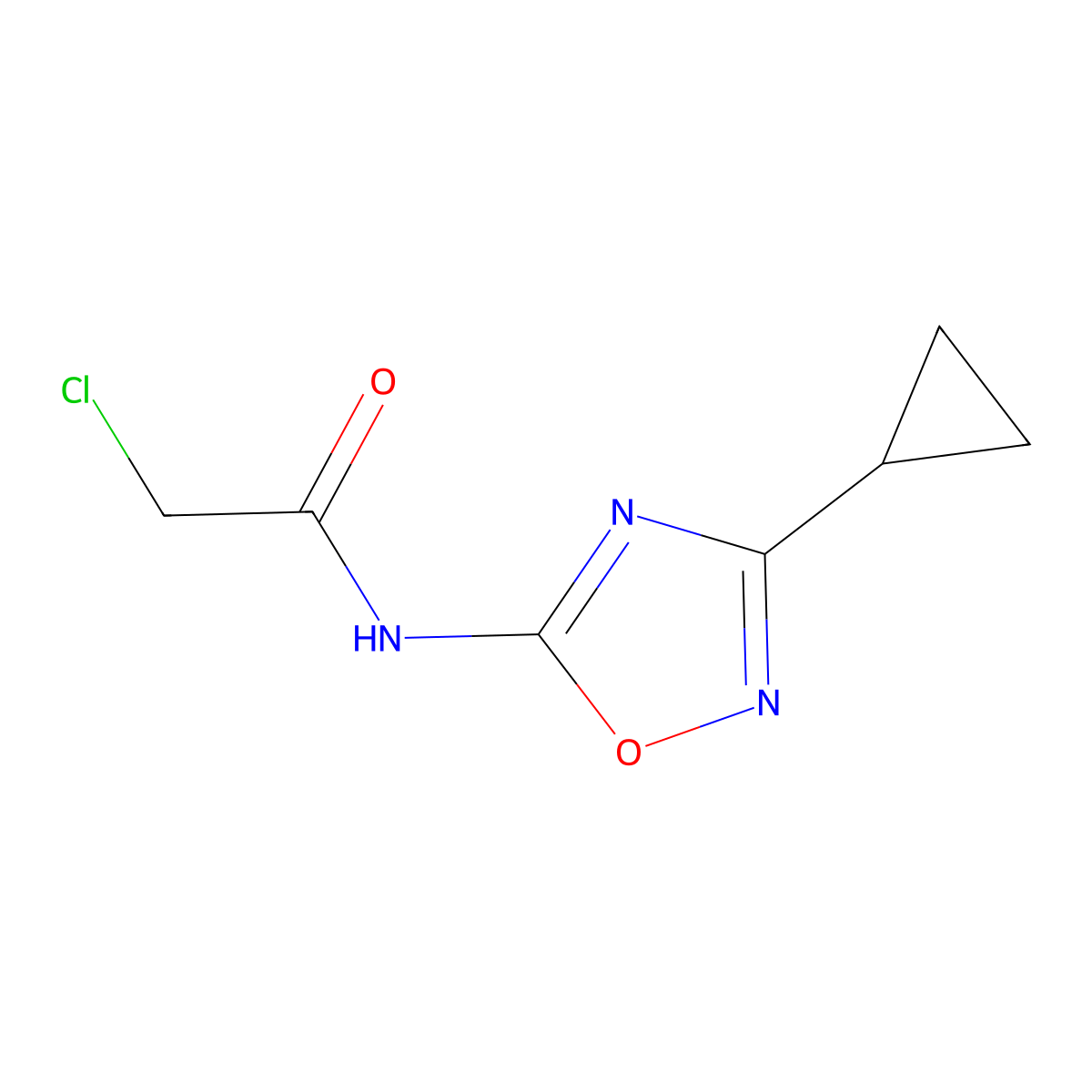 2-chloro-N-(3-cyclopropyl-1,2,4-oxadiazol-5-yl)acetamide molecular structure, CAS 1354957-99-5