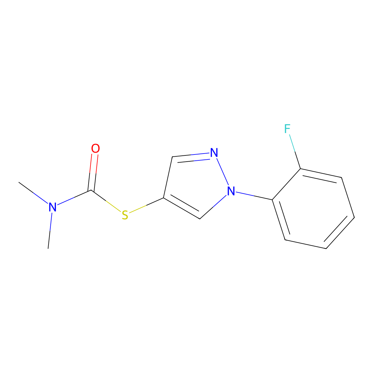 1-{[1-(2-fluorophenyl)-1H-pyrazol-4-yl]sulfanyl}-N,N-dimethylformamide molecular structure, CAS 1354959-67-3