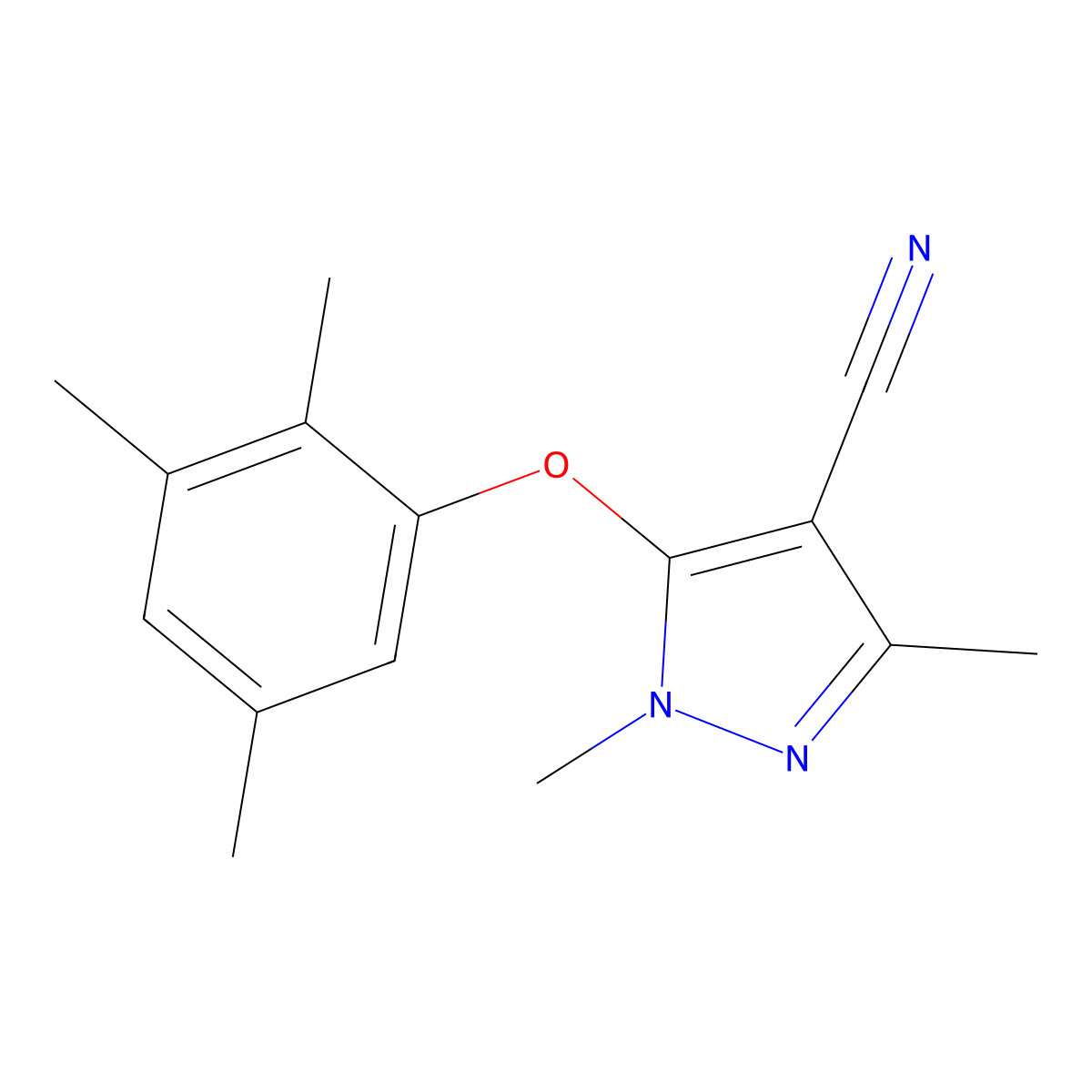1,3-dimethyl-5-(2,3,5-trimethylphenoxy)-1H-pyrazole-4-carbonitrile molecular structure, CAS 1354959-97-9