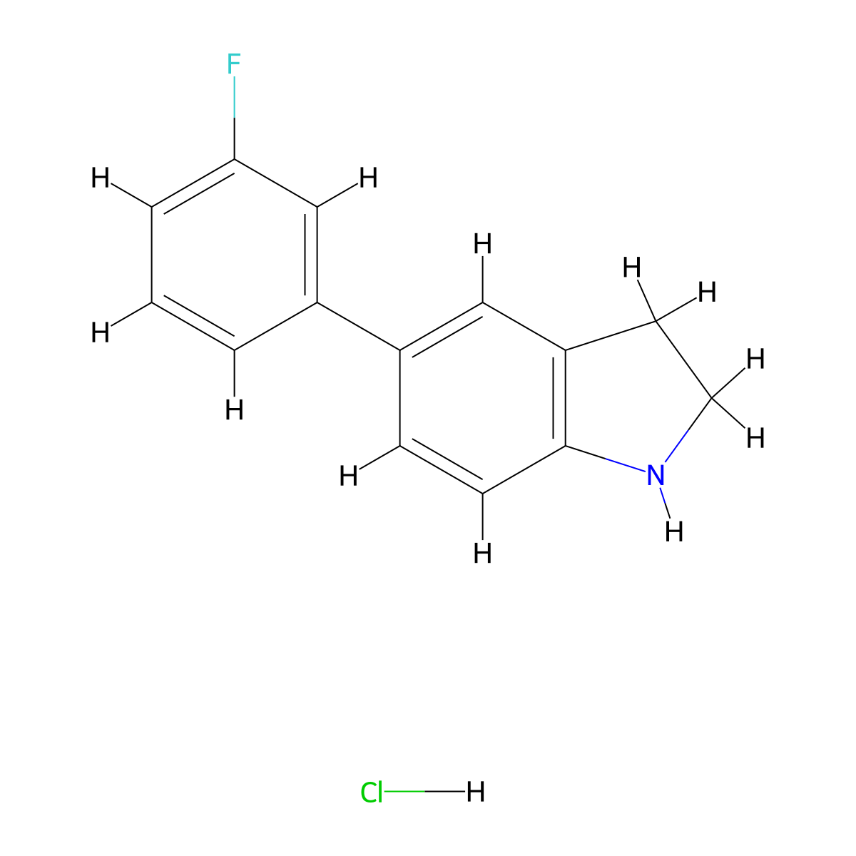 5-(3-fluorophenyl)-2,3-dihydro-1H-indole hydrochloride molecular structure, CAS 1354959-99-1