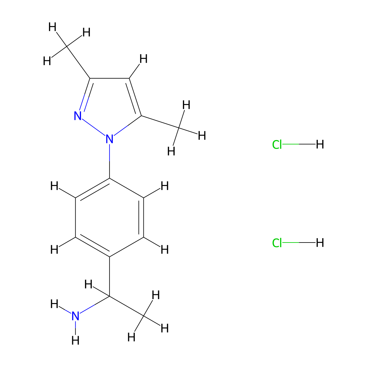 1-[4-(3,5-dimethyl-1H-pyrazol-1-yl)phenyl]ethan-1-amine dihydrochloride molecular structure, CAS 1354960-36-3
