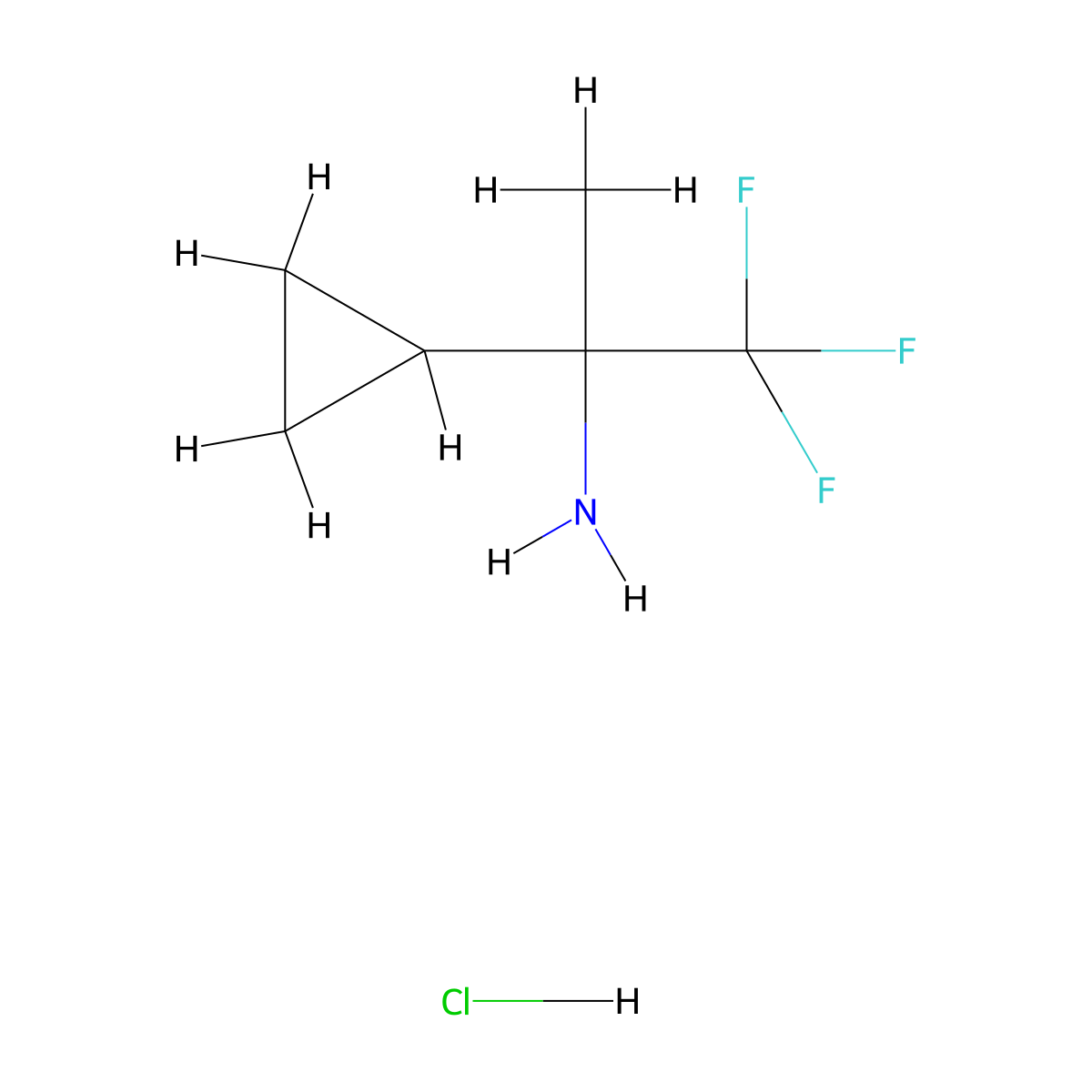 2-Cyclopropyl-1,1,1-trifluoropropan-2-amine--hydrogen chloride (1/1) molecular structure, CAS 1354960-98-7