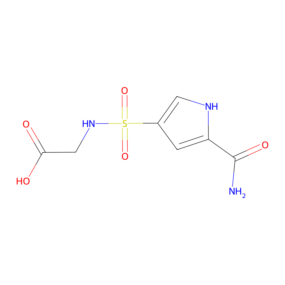 2-(5-carbamoyl-1H-pyrrole-3-sulfonamido)acetic acid molecular structure, CAS 1354961-61-7