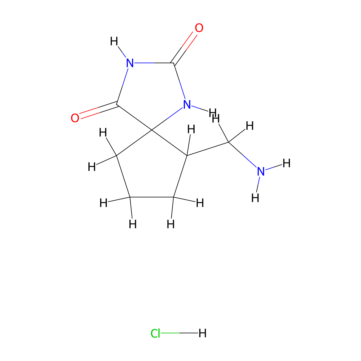 6-(Aminomethyl)-1,3-diazaspiro(4.4)nonane-2,4-dione hydrochloride molecular structure, CAS 1354961-90-2