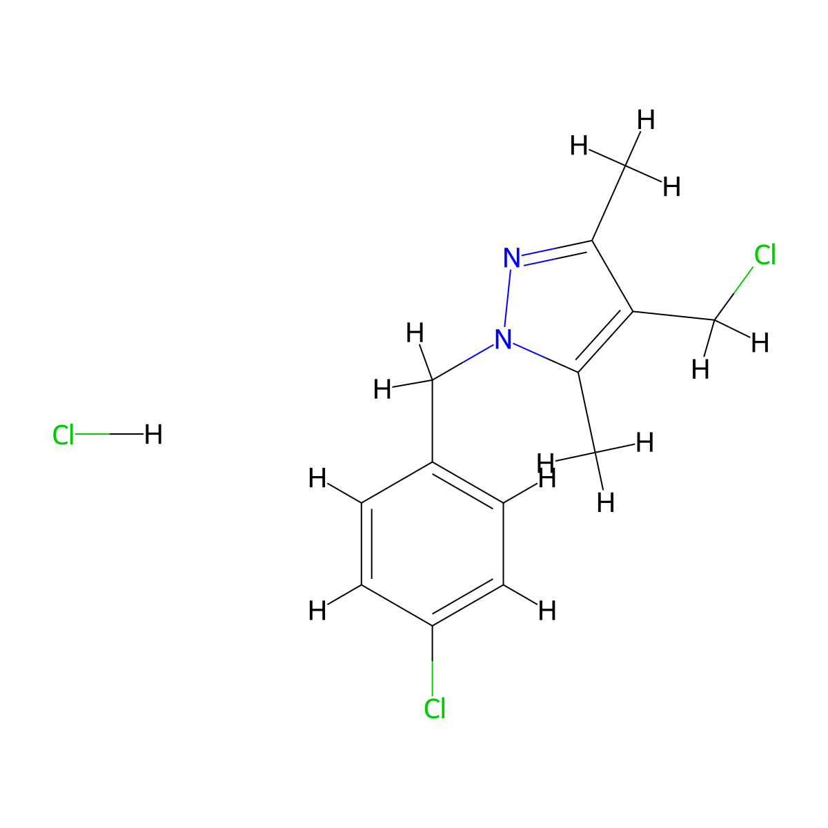 4-(chloromethyl)-1-[(4-chlorophenyl)methyl]-3,5-dimethyl-1H-pyrazole hydrochloride molecular structure, CAS 1354962-30-3