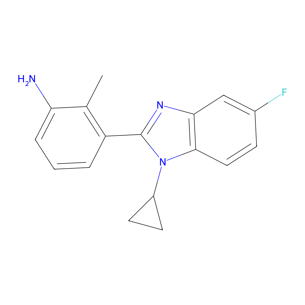 3-(1-cyclopropyl-5-fluoro-1H-1,3-benzodiazol-2-yl)-2-methylaniline molecular structure, CAS 1354962-68-7