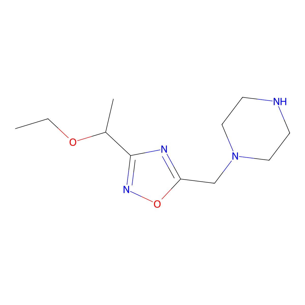 1-{[3-(1-Ethoxyethyl)-1,2,4-oxadiazol-5-yl]methyl}piperazine molecular structure, CAS 1354963-12-4