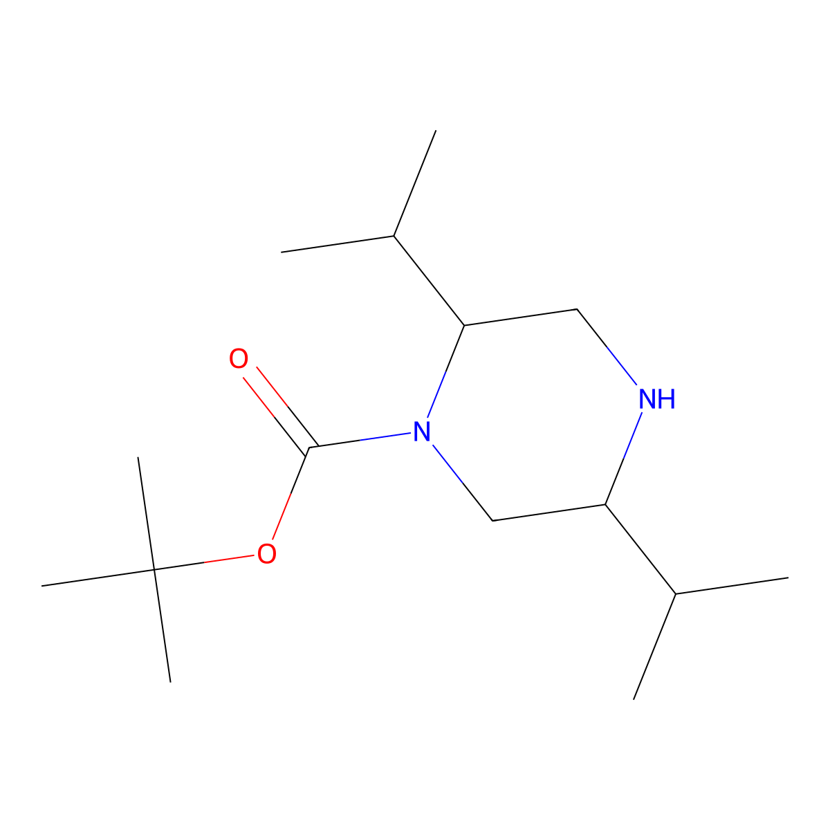 Tert-butyl 2,5-bis(propan-2-yl)piperazine-1-carboxylate molecular structure, CAS 1354963-30-6