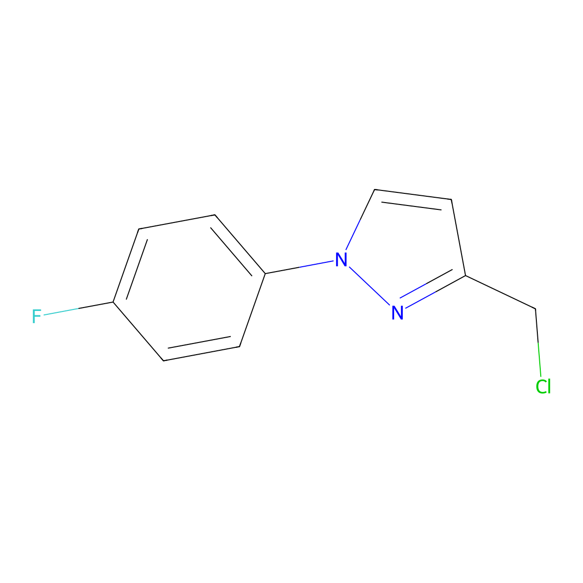 3-(chloromethyl)-1-(4-fluorophenyl)-1H-pyrazole molecular structure, CAS 1354963-36-2