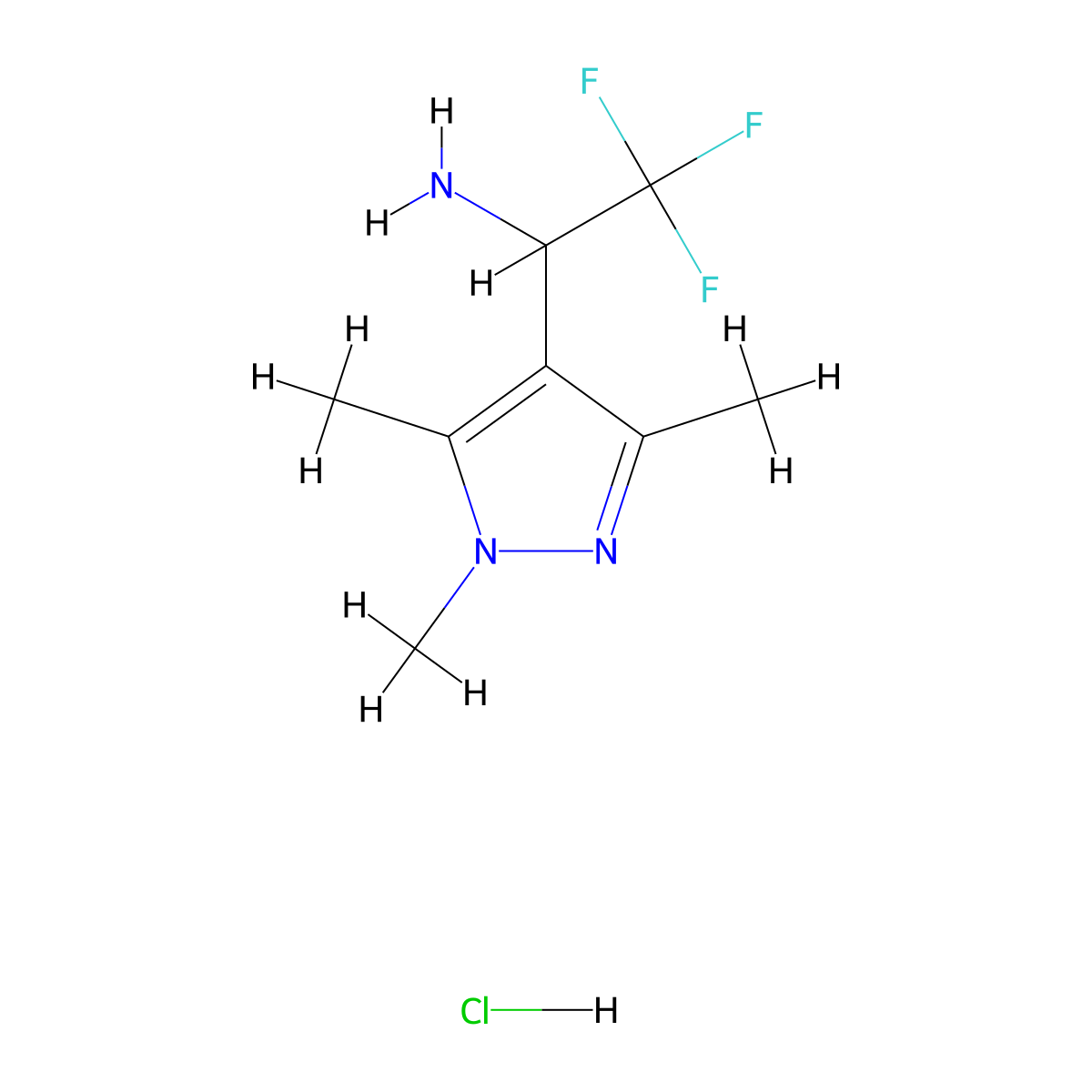 2,2,2-trifluoro-1-(trimethyl-1H-pyrazol-4-yl)ethan-1-amine hydrochloride molecular structure, CAS 1354963-50-0