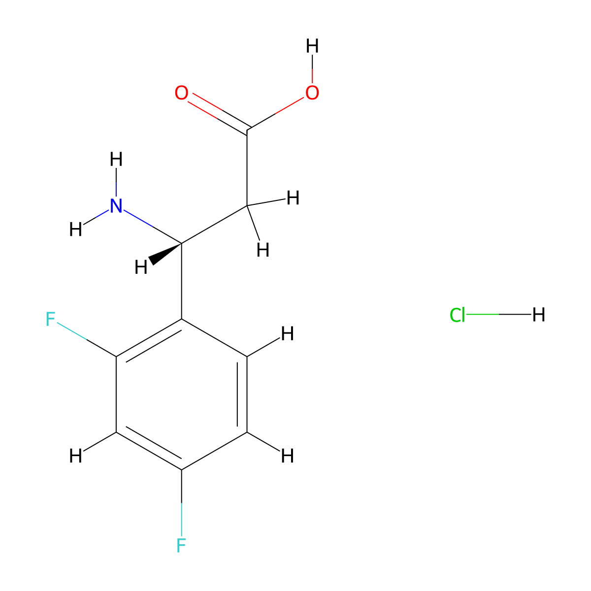 (3R)-3-amino-3-(2,4-difluorophenyl)propanoic acid hydrochloride molecular structure, CAS 1354970-81-2