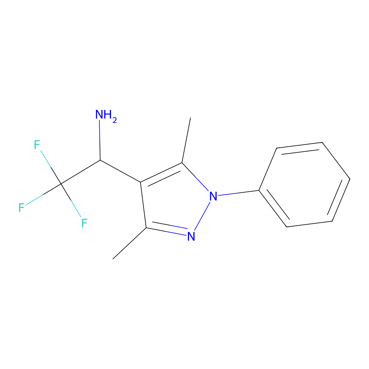 1-(3,5-Dimethyl-1-phenyl-1H-pyrazol-4-yl)-2,2,2-trifluoroethan-1-amine molecular structure, CAS 1355004-56-6