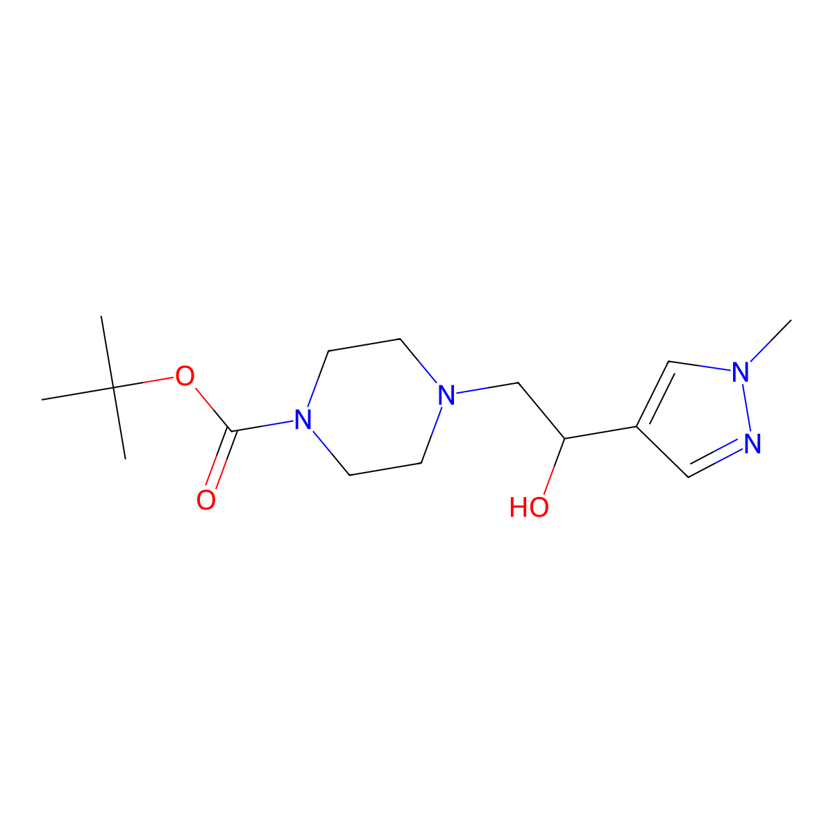tert-butyl 4-[2-hydroxy-2-(1-methyl-1H-pyrazol-4-yl)ethyl]piperazine-1-carboxylate molecular structure, CAS 1355004-71-5