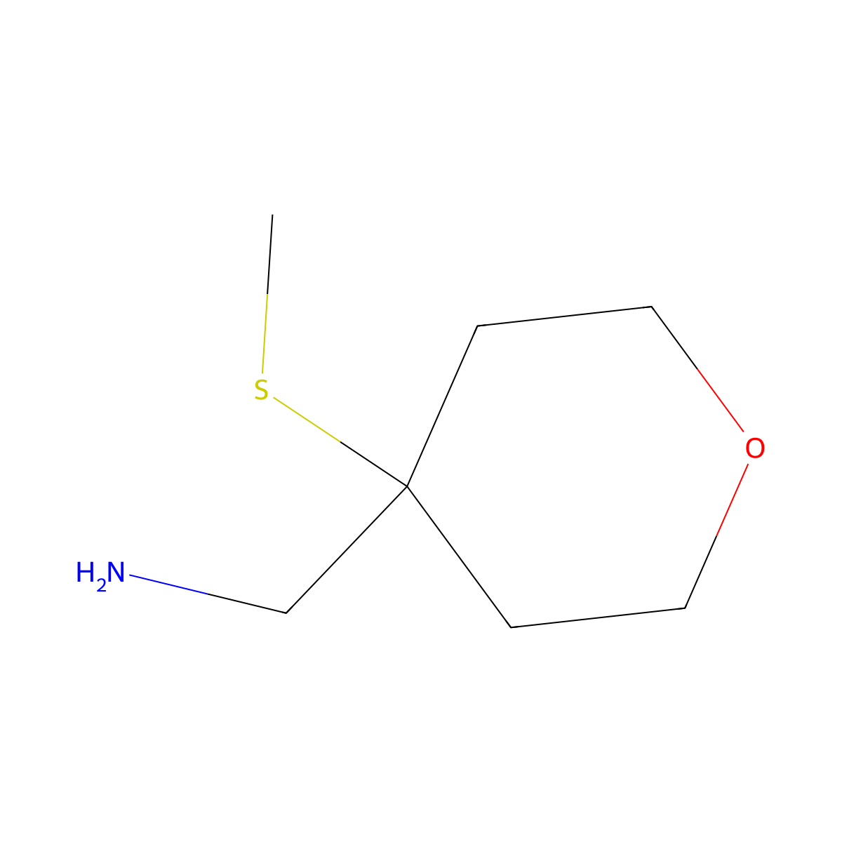 (4-(Methylthio)tetrahydro-2H-pyran-4-yl)methanamine molecular structure, CAS 1355004-74-8