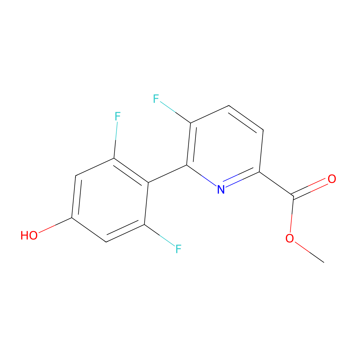 Methyl 6-(2,6-difluoro-4-hydroxyphenyl)-5-fluoropicolinate molecular structure, CAS 1355011-30-1