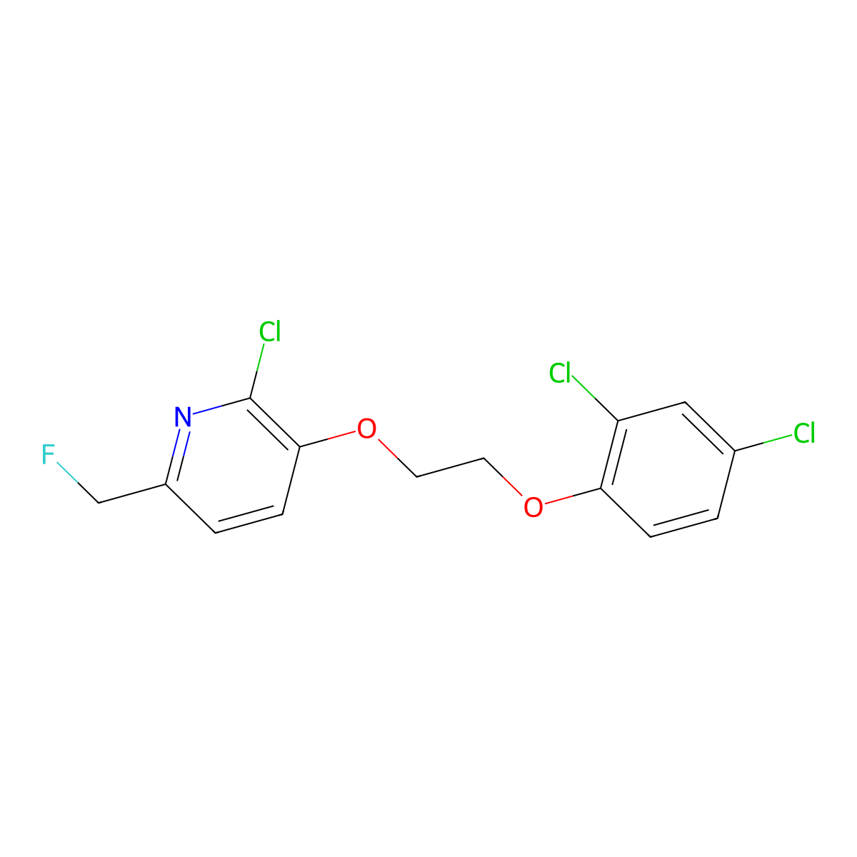 2-Chloro-3-(2-(2,4-dichlorophenoxy)ethoxy)-6-(fluoromethyl)pyridine molecular structure, CAS 1355026-60-6